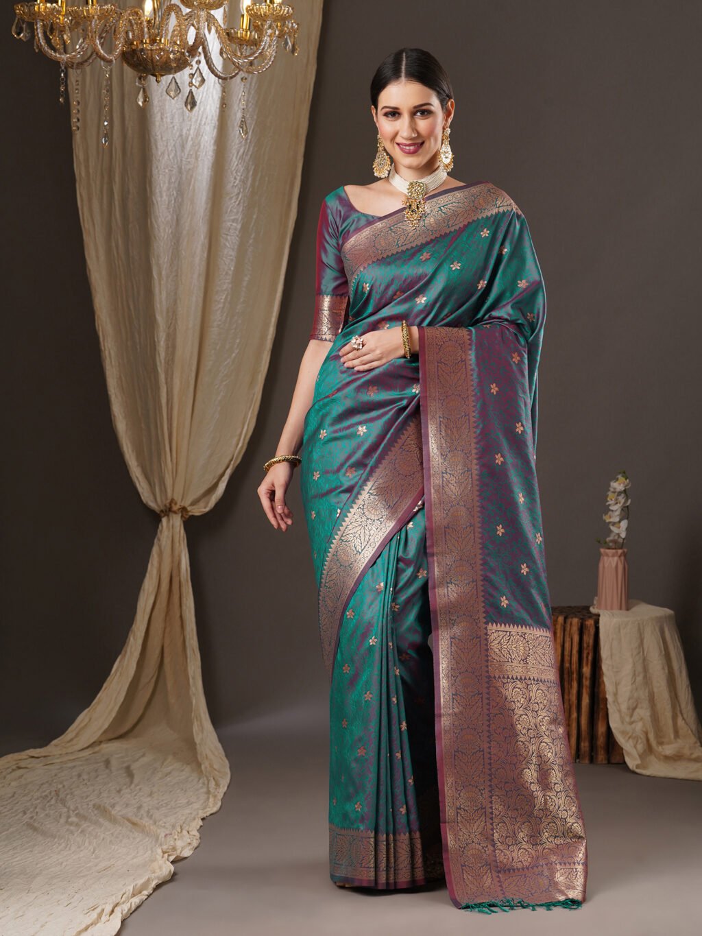 Image of Teal Blue Silk Saree