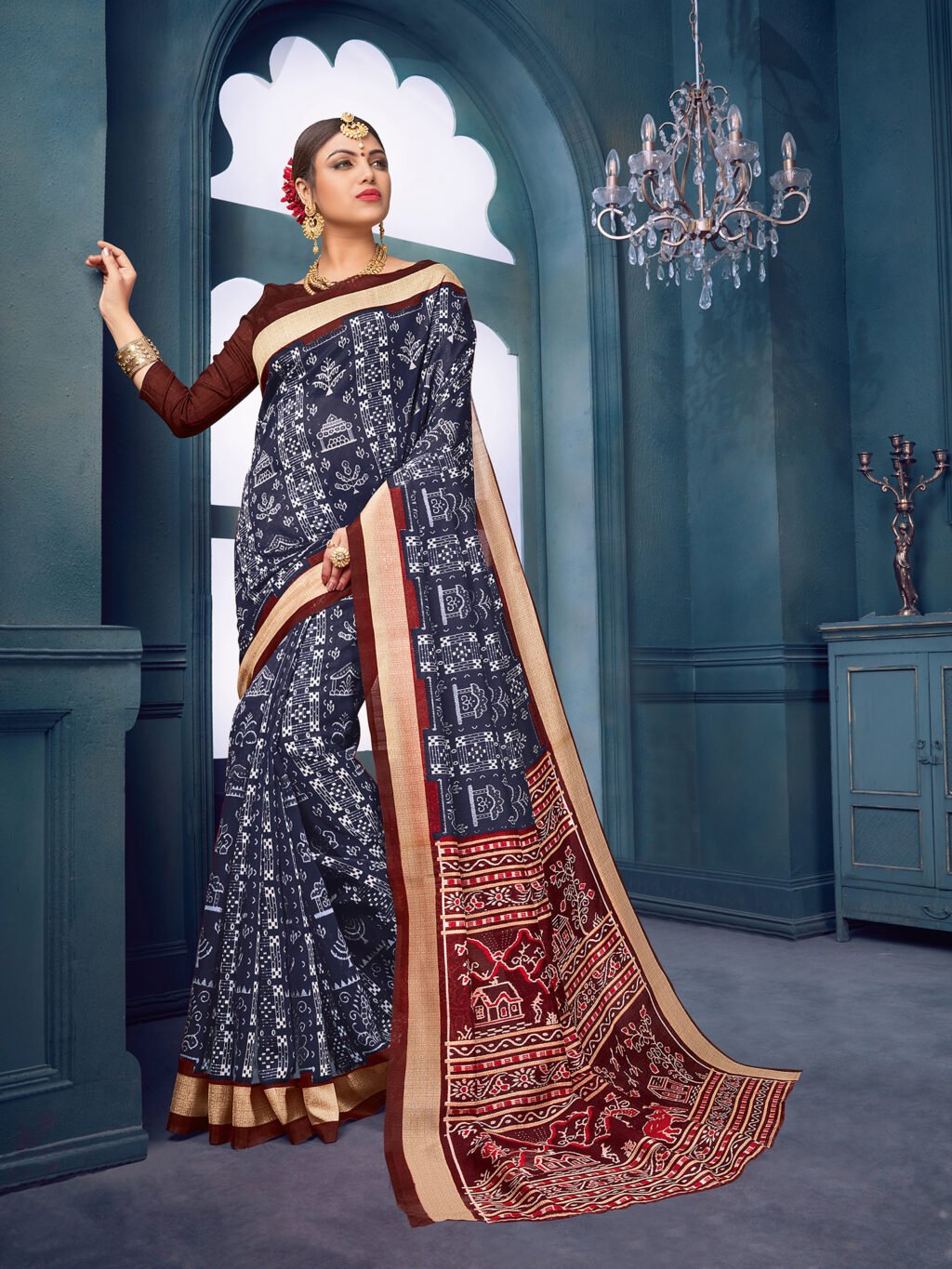 Image of Navy Blue Silk Saree