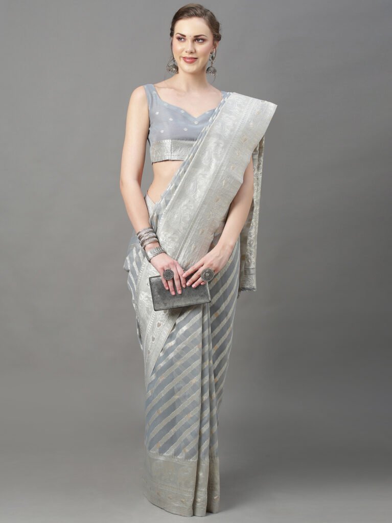 Image of Grey Silk Traditional Cotton Saree