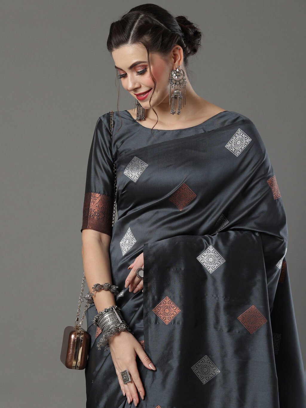 Image of Grey Silk Saree