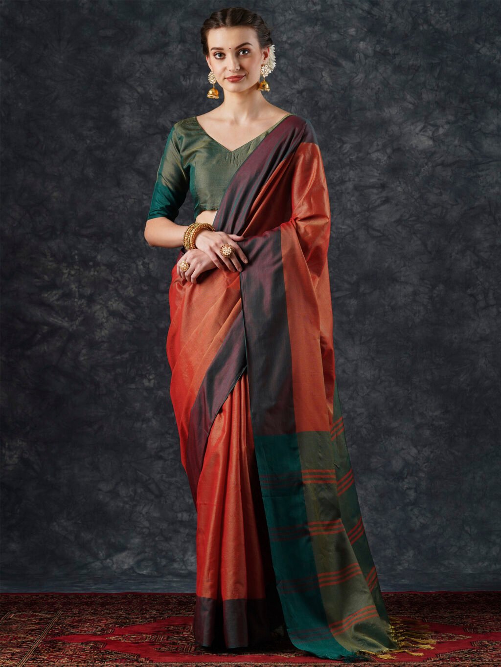 Image of Orange Silk Saree
