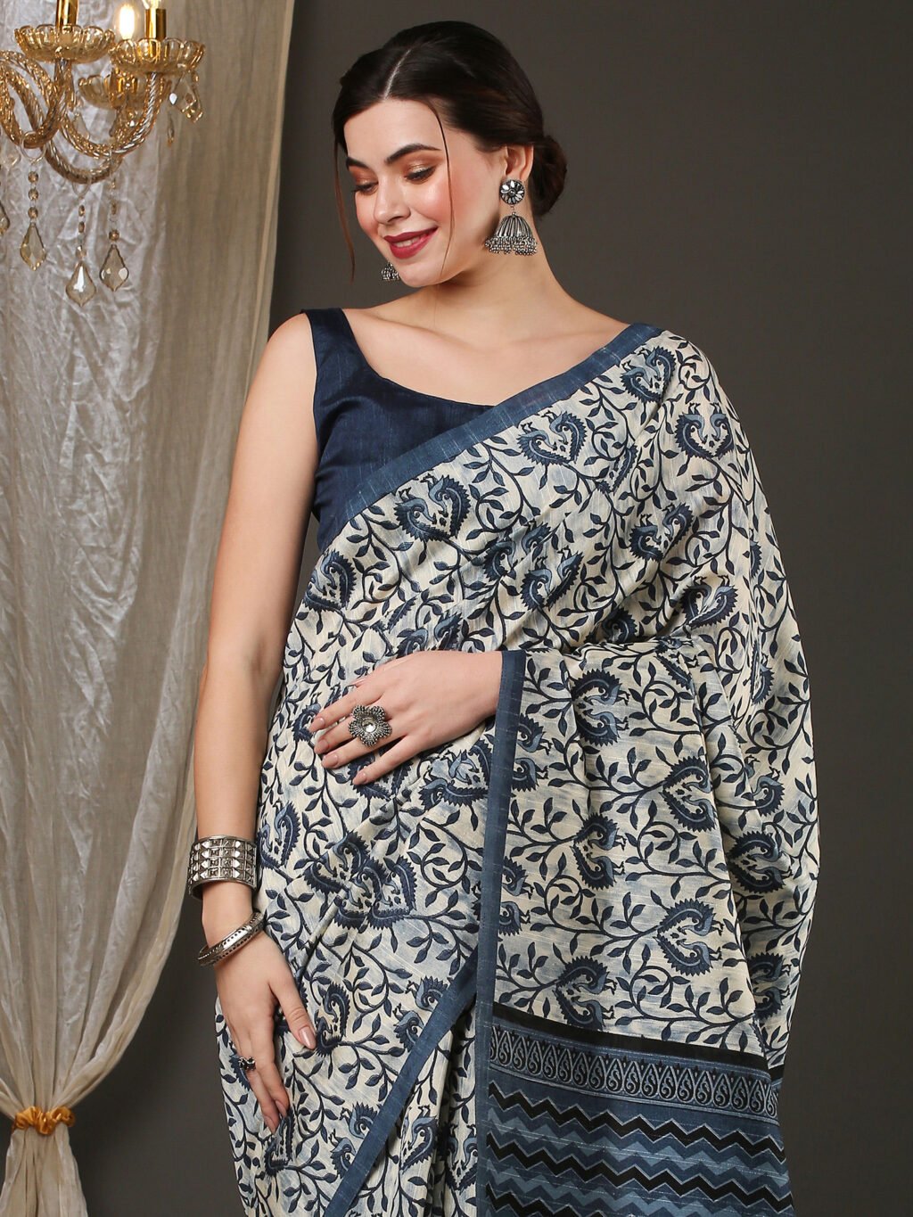 Image of Off White Silk Saree