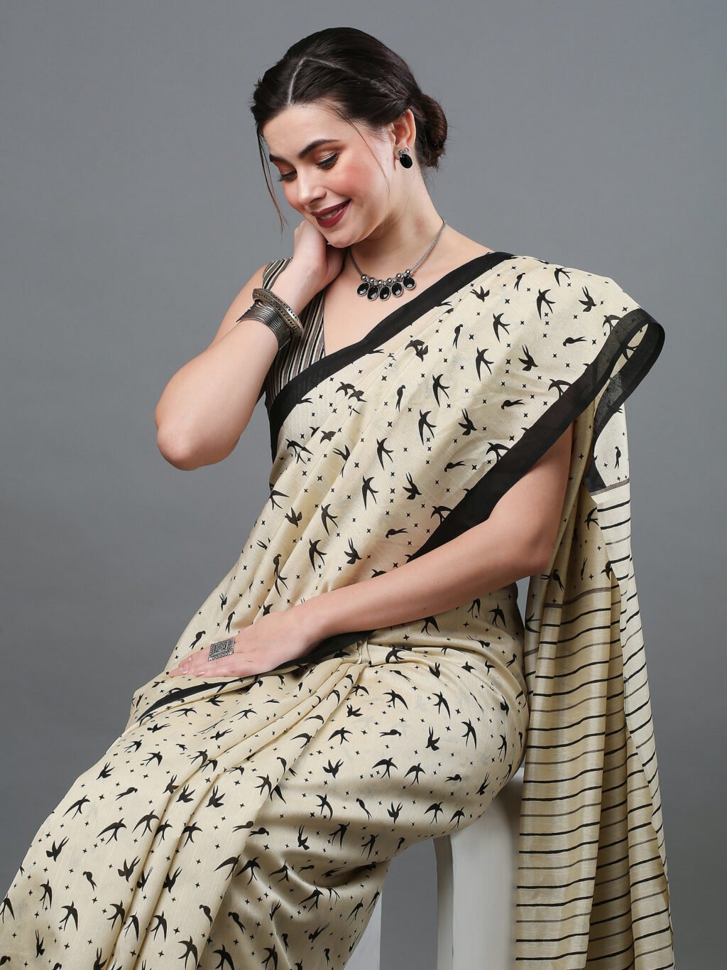 Image of Cream Silk Saree
