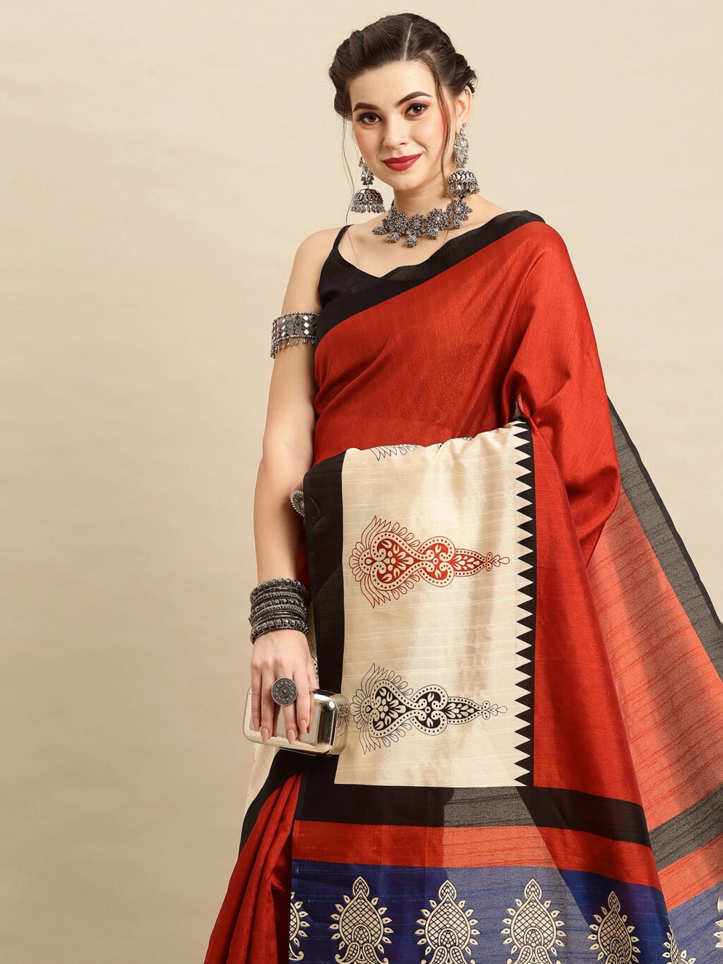 Image of Rust Silk Saree
