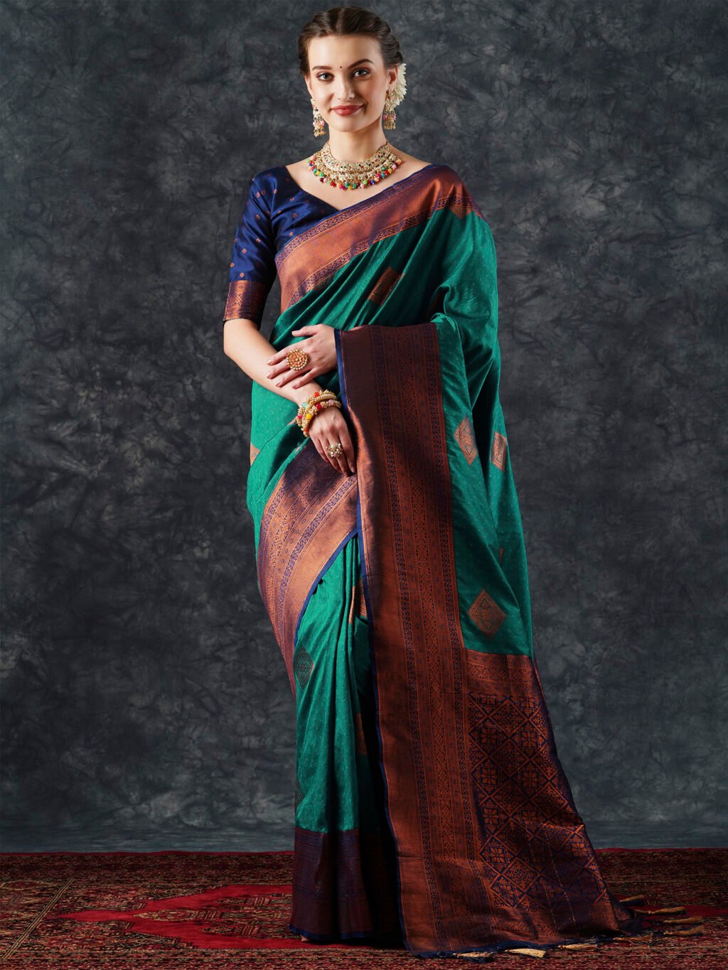 Image of Teal Blue Silk Saree