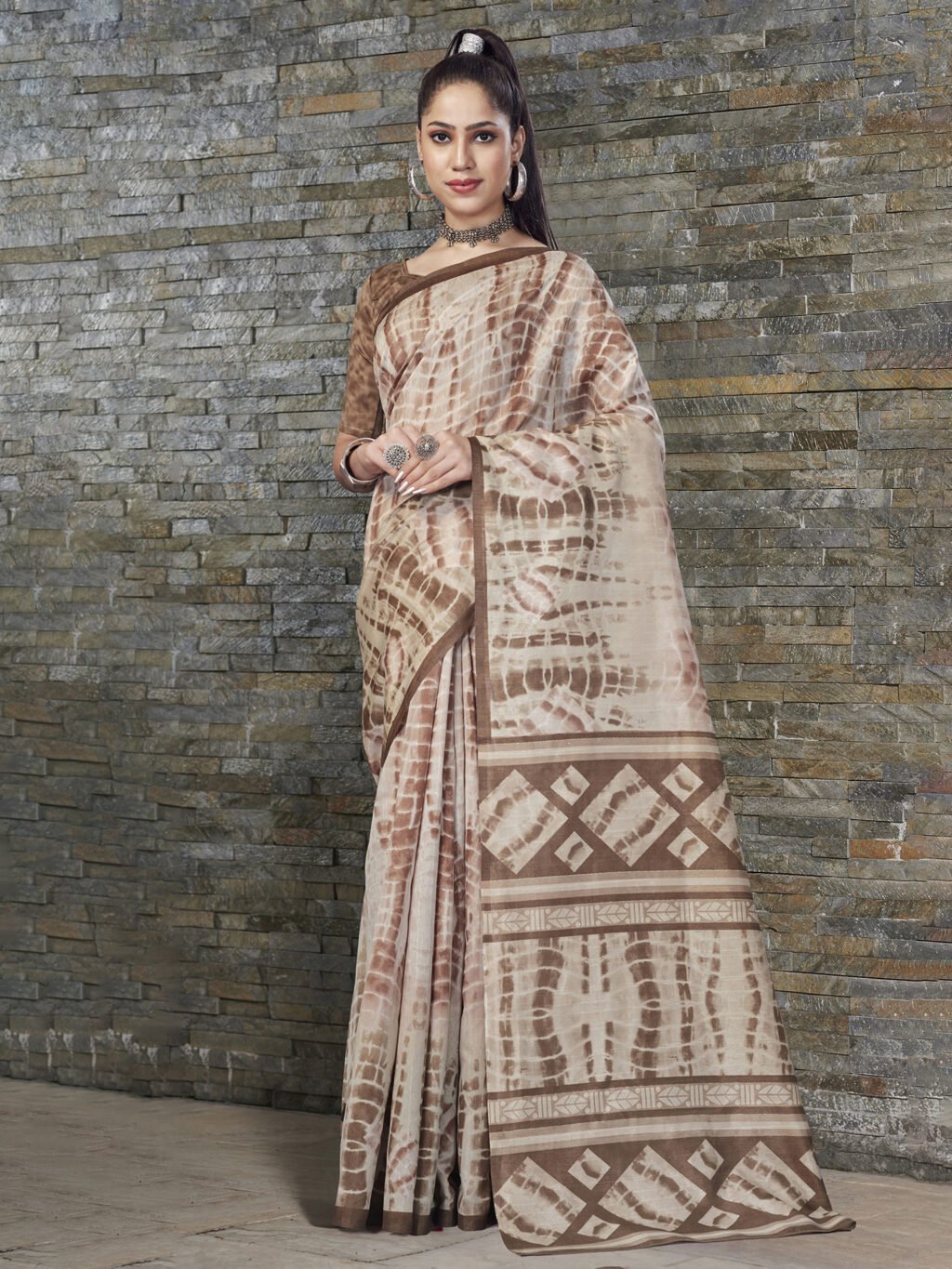 Image of Beige Silk Saree