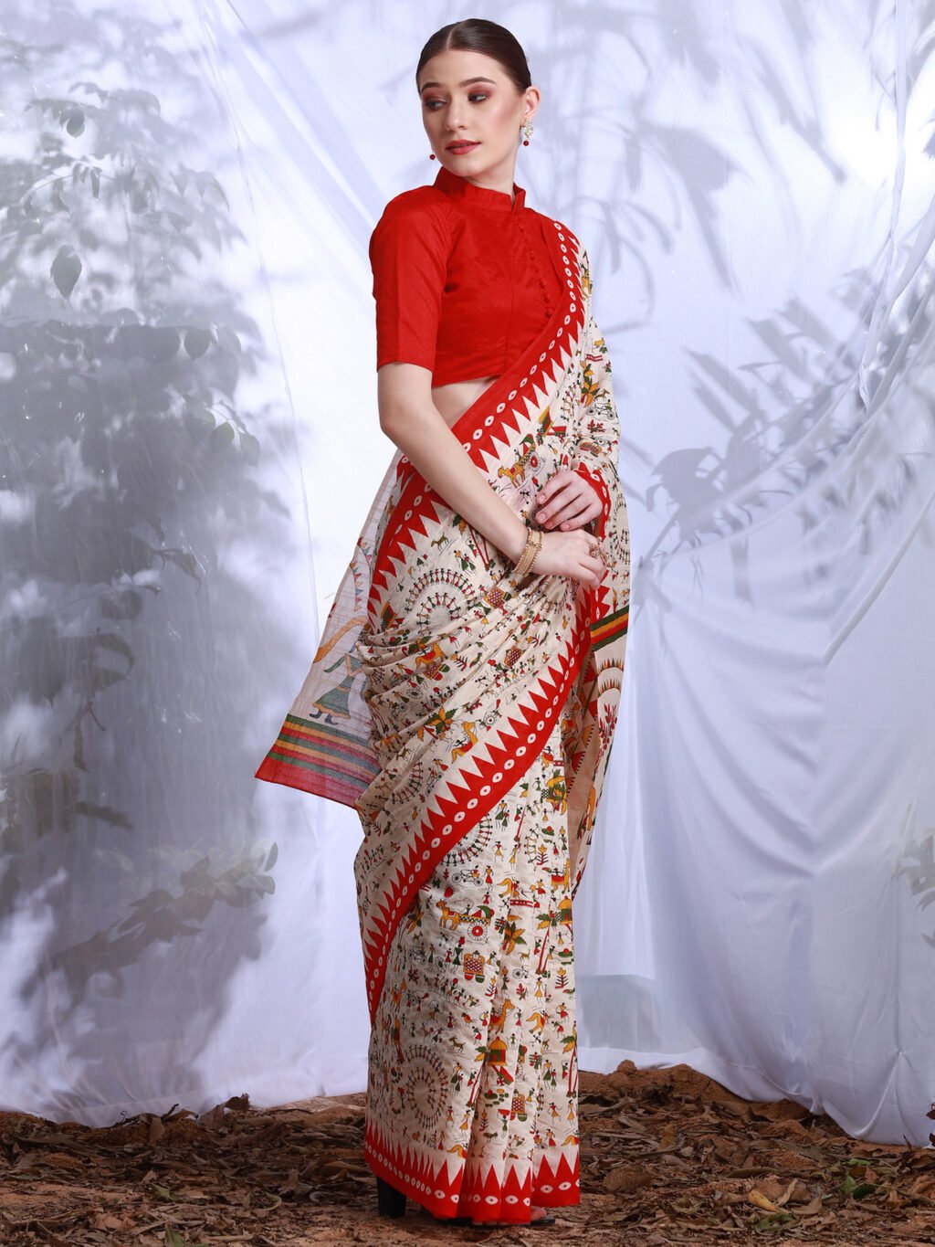 Reddish Cream Bhagalpuri Silk Saree - Image 4