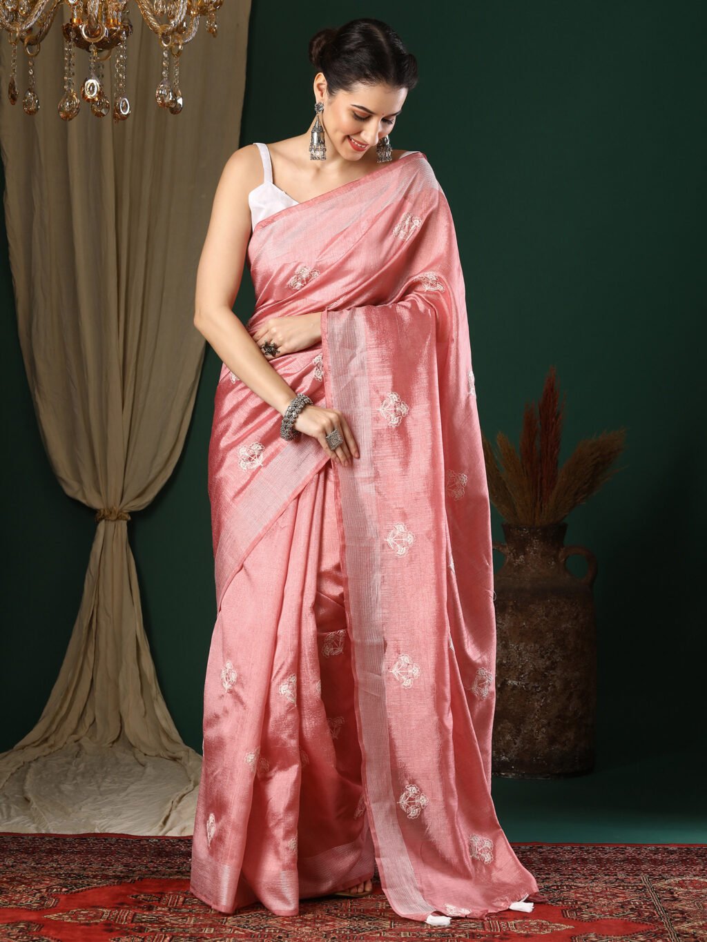 Image of Peach Silk Saree