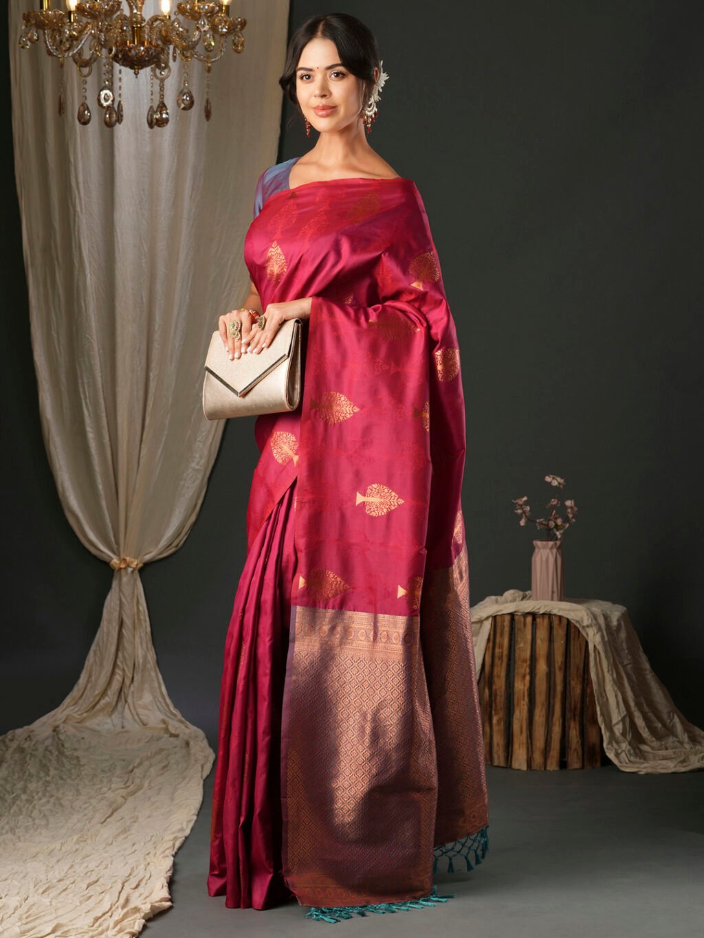 Pink Silk Saree - Image 3