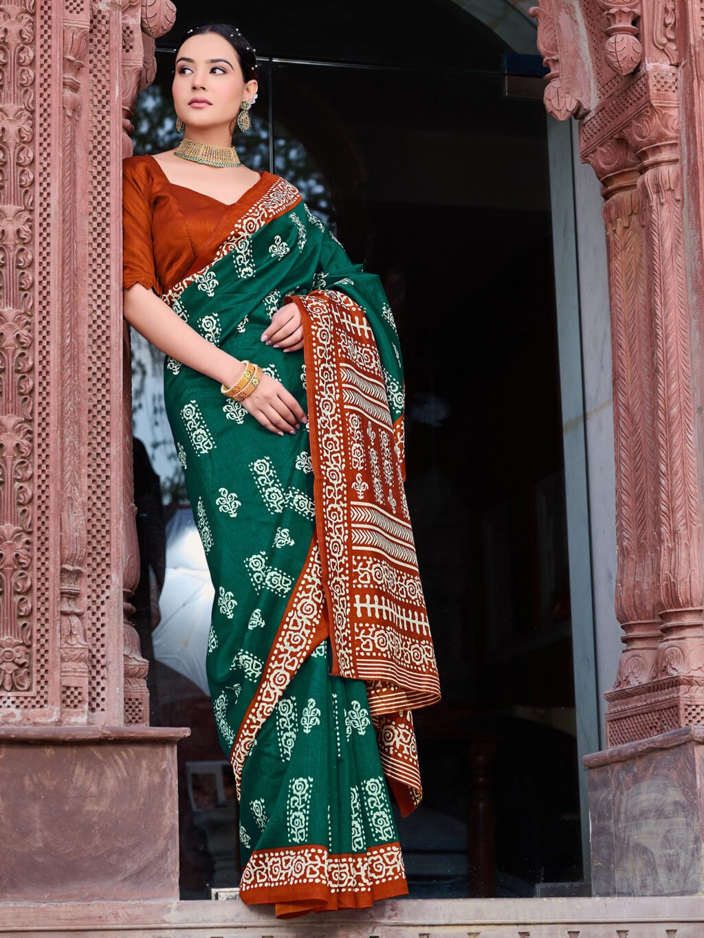 Image of Dark Green Silk Saree