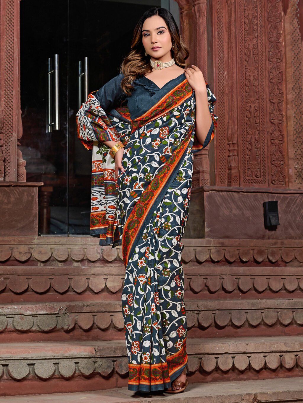 Image of Charcoal Grey Silk Saree