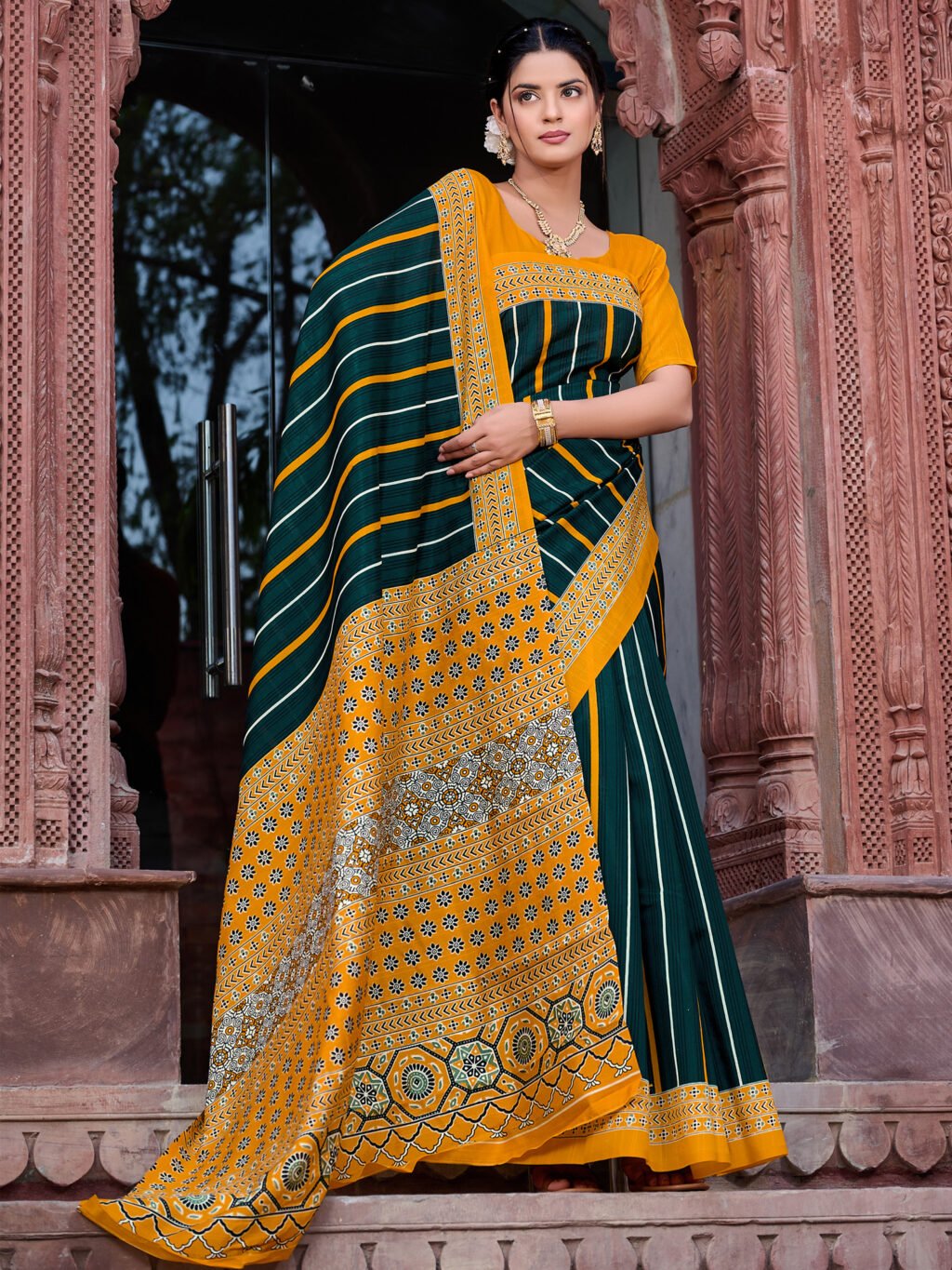 Image of Dark Green Silk Saree