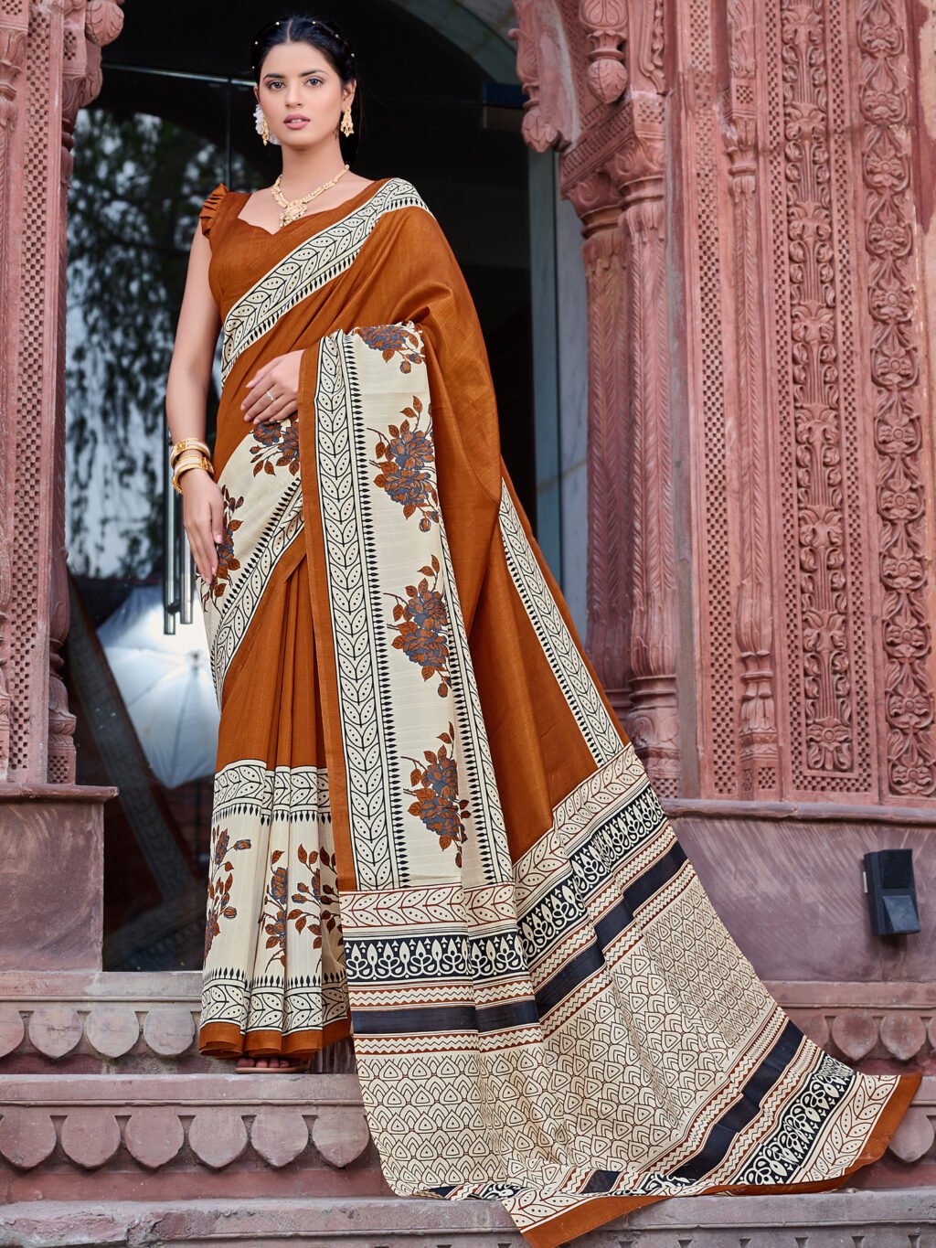 Image of Brown Silk Saree