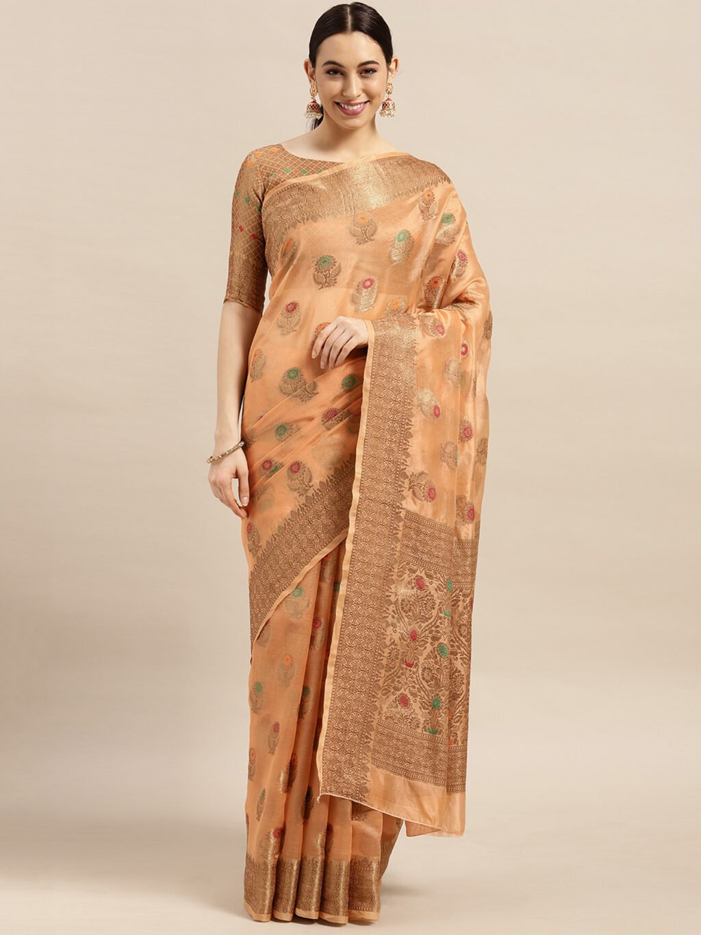Image of Orange Silk Saree