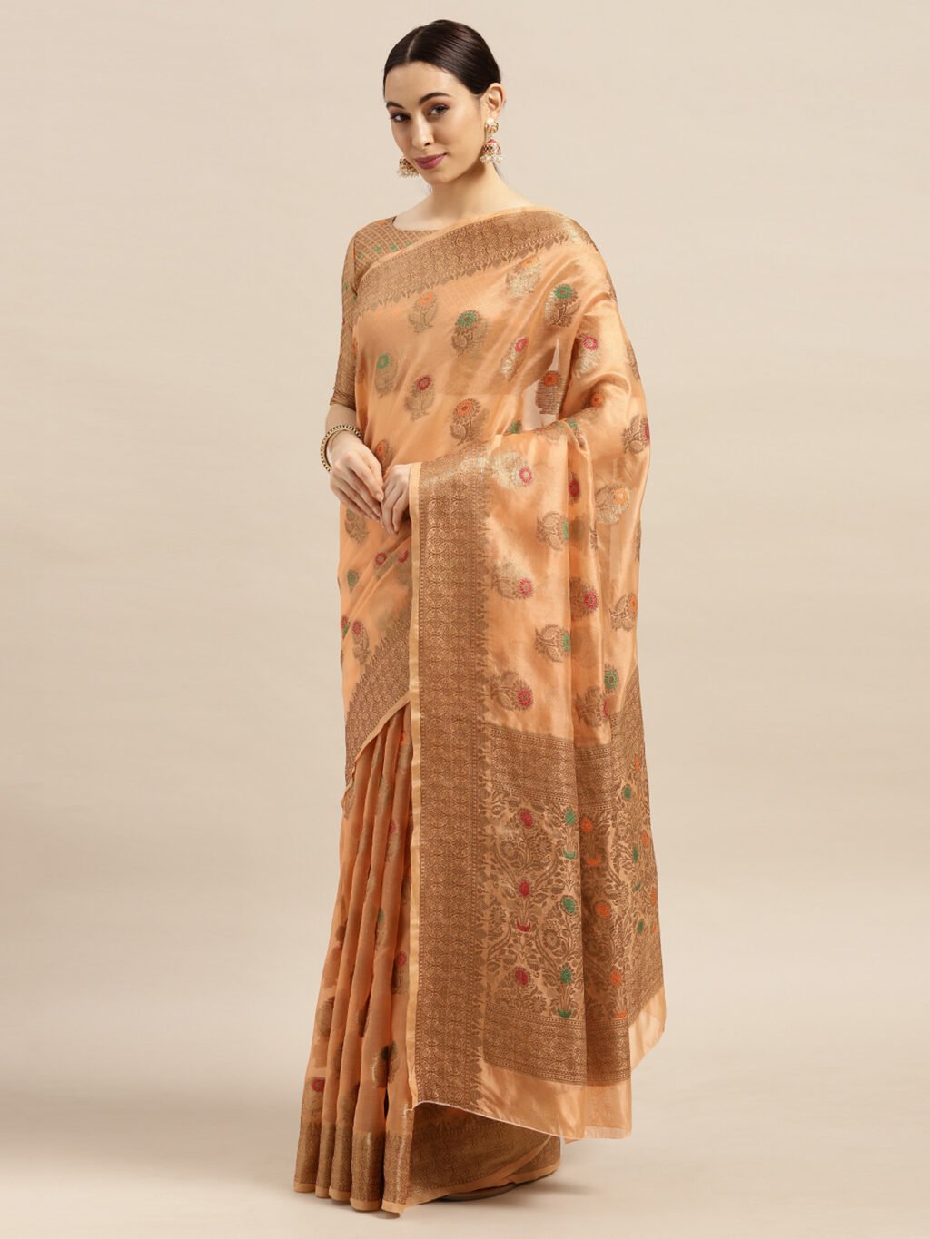 Orange Silk Saree - Image 3