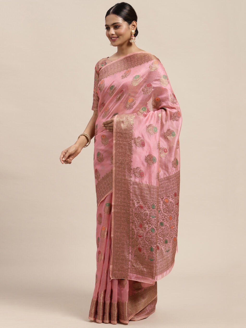 Pink Silk Saree - Image 3