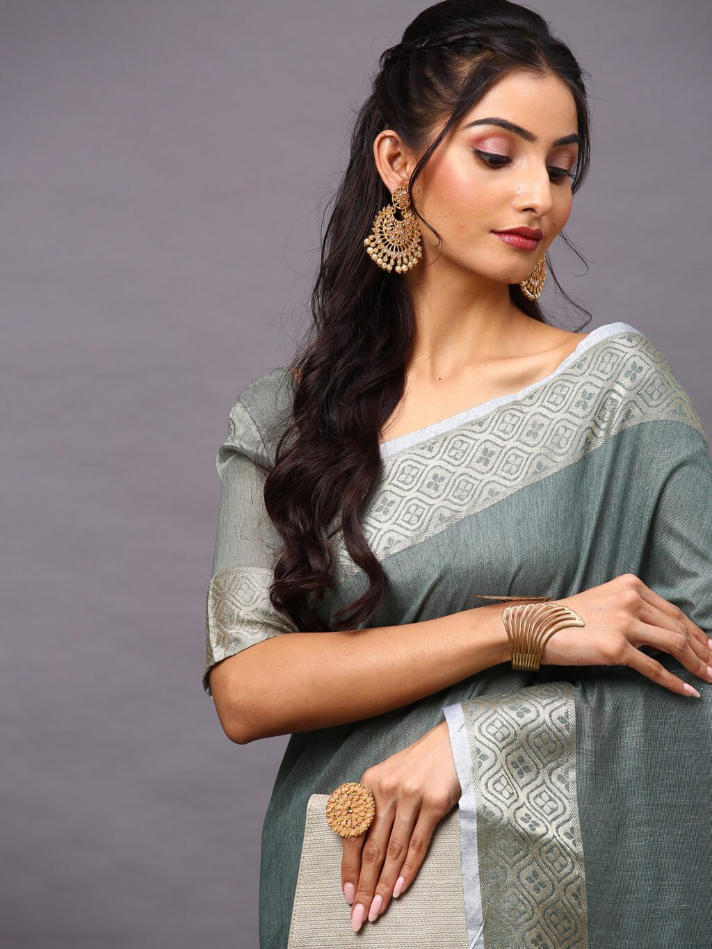 Sea Green Silk Saree - Image 3