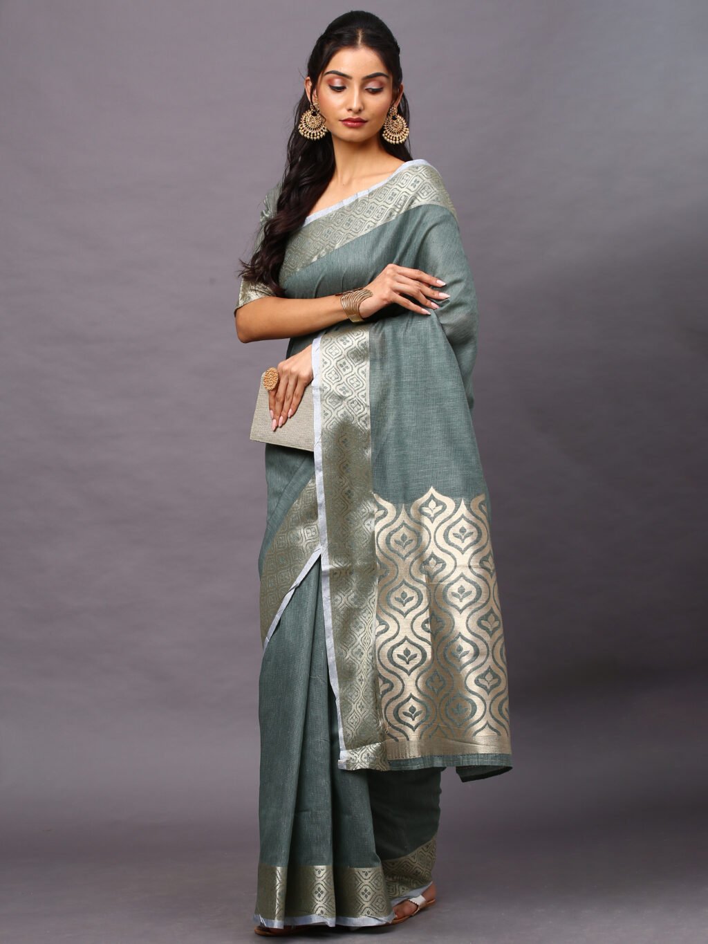Sea Green Silk Saree - Image 4