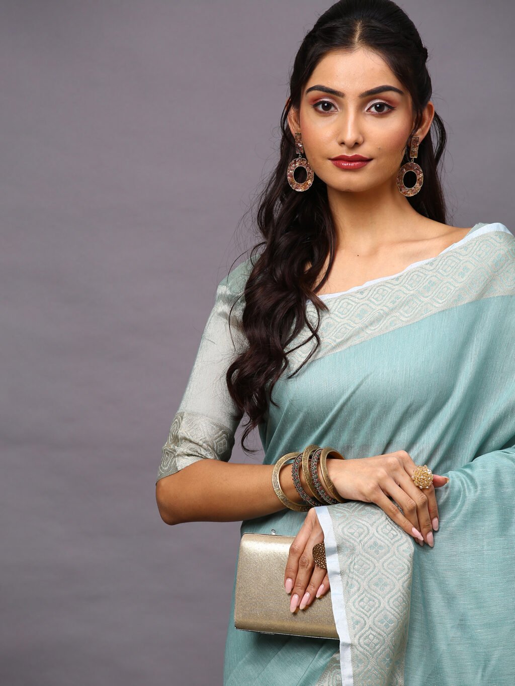 Sea Green Silk Saree - Image 3