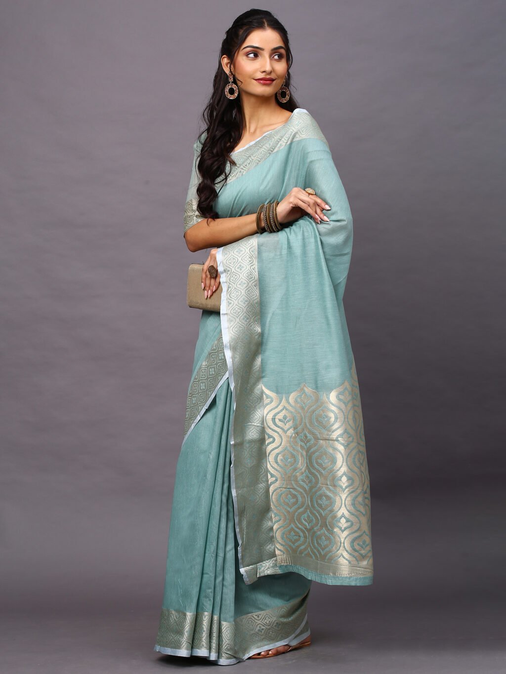 Sea Green Silk Saree - Image 4