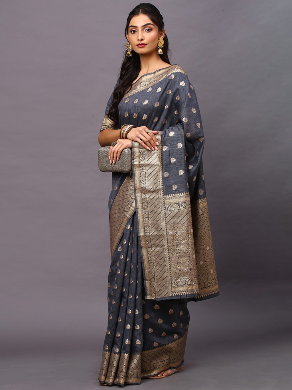 Image of Grey Silk Saree