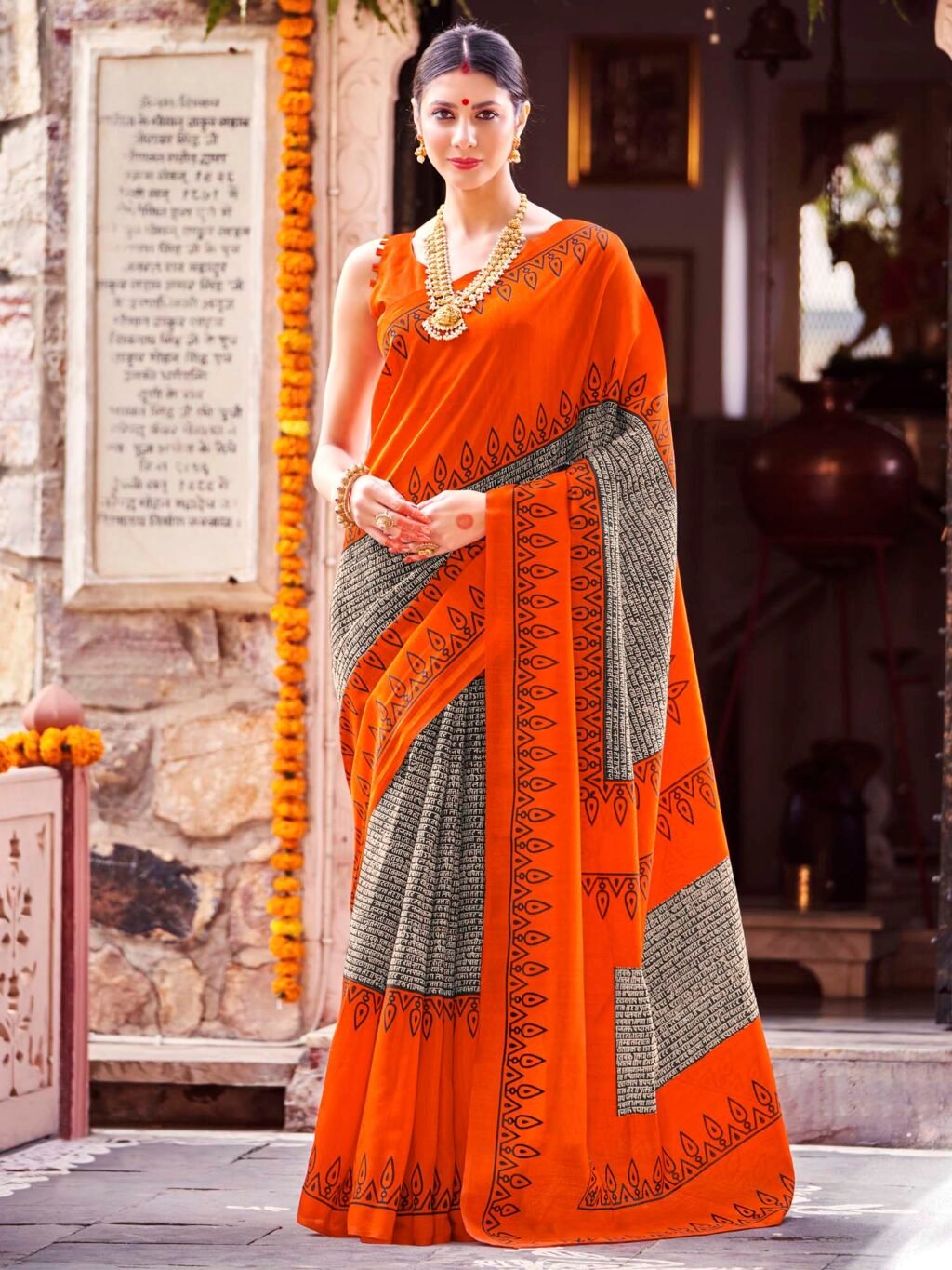 Image of Orange Silk Saree