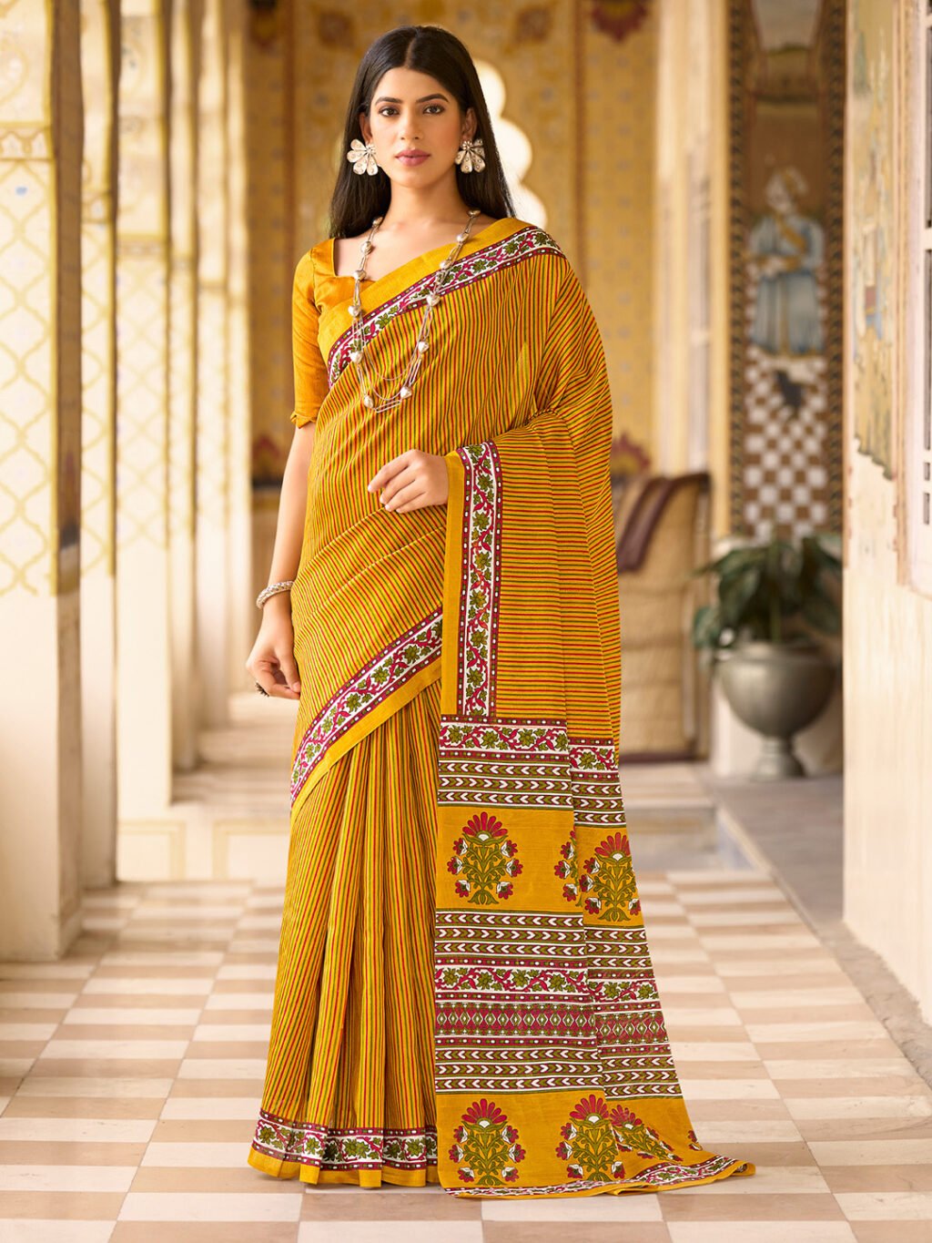 Image of Mustard Silk Saree