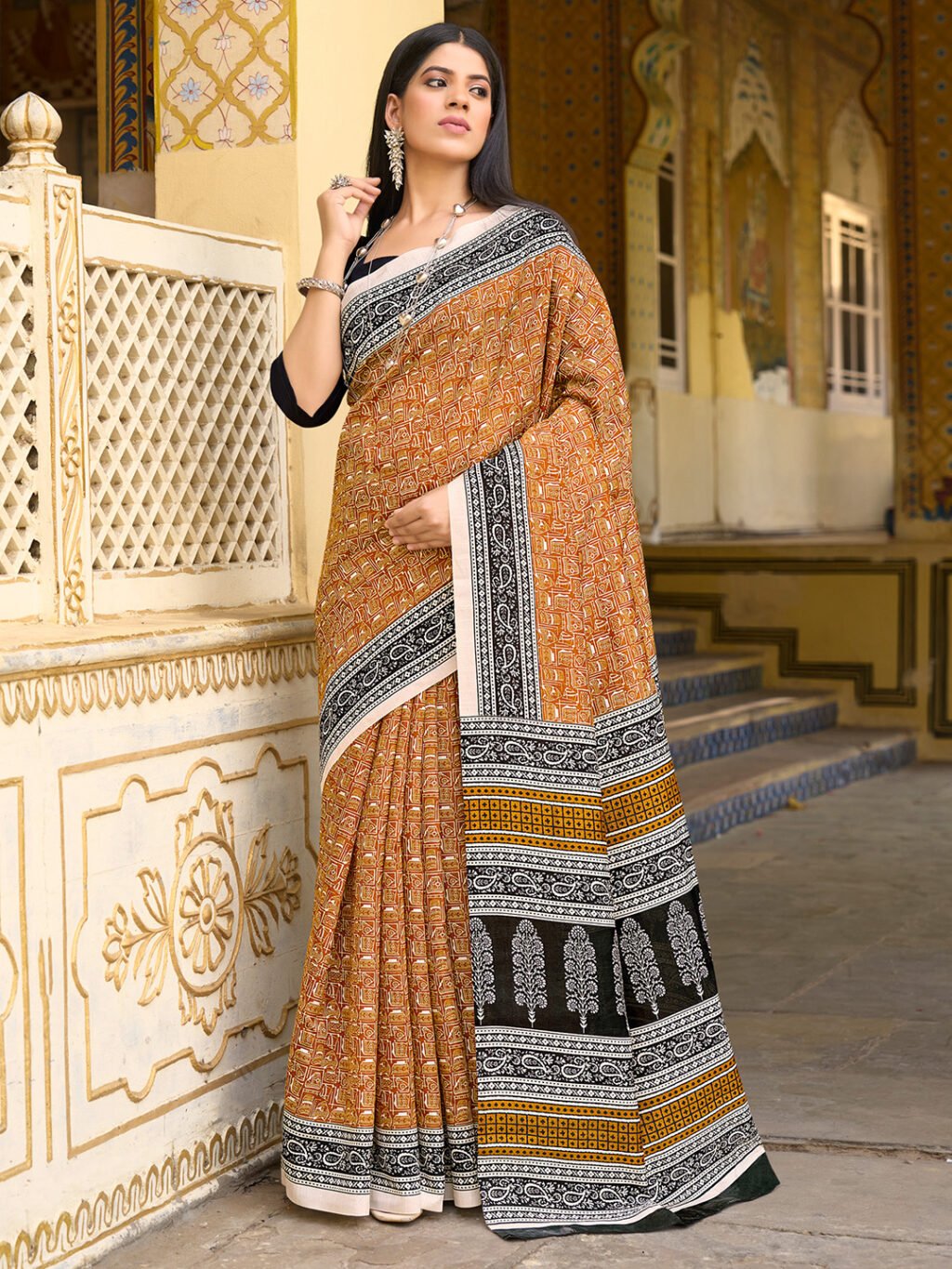 Image of Mustard Silk Saree