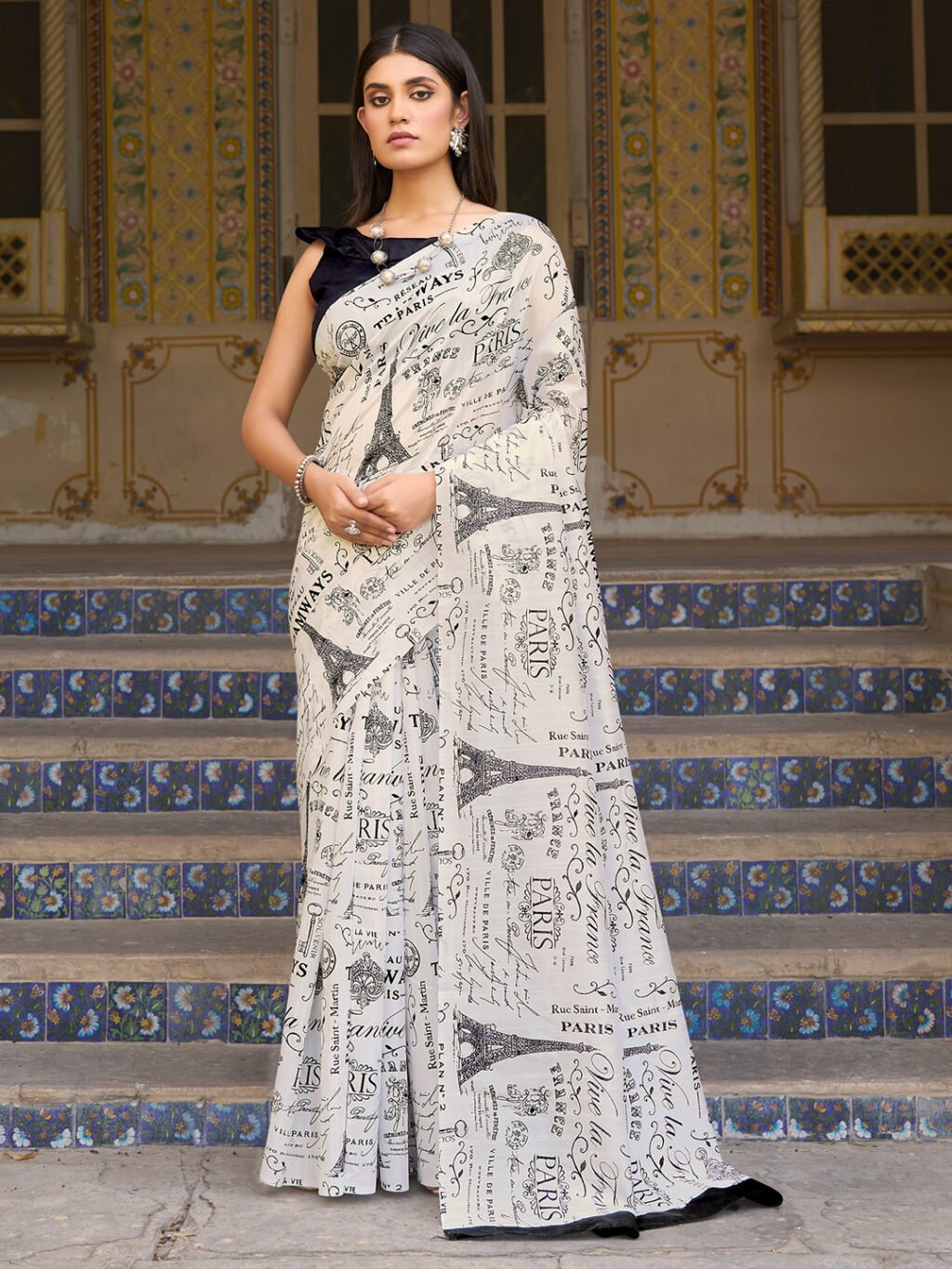 Image of White Silk Saree