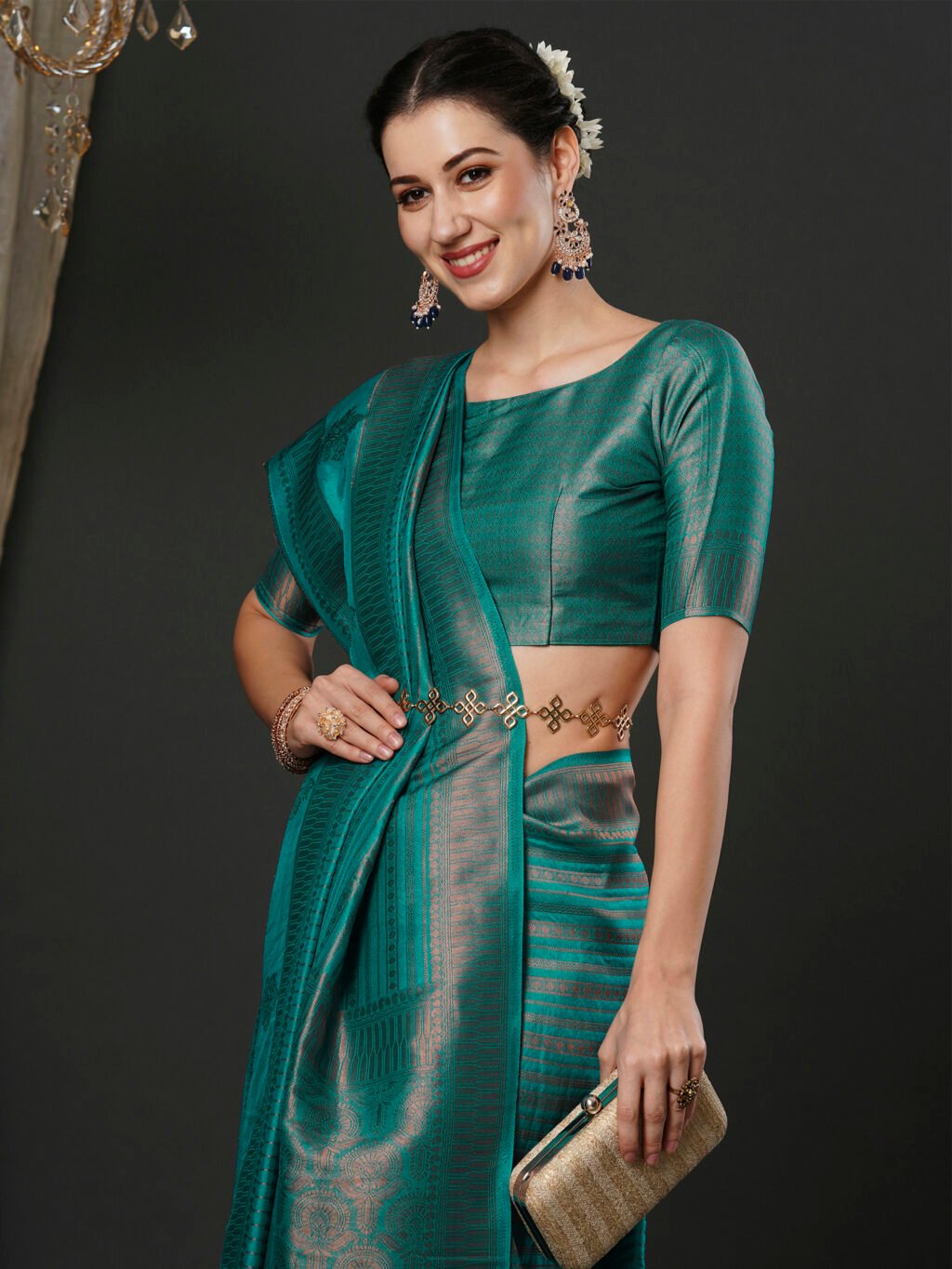 Teal Blue Silk Saree - Image 4