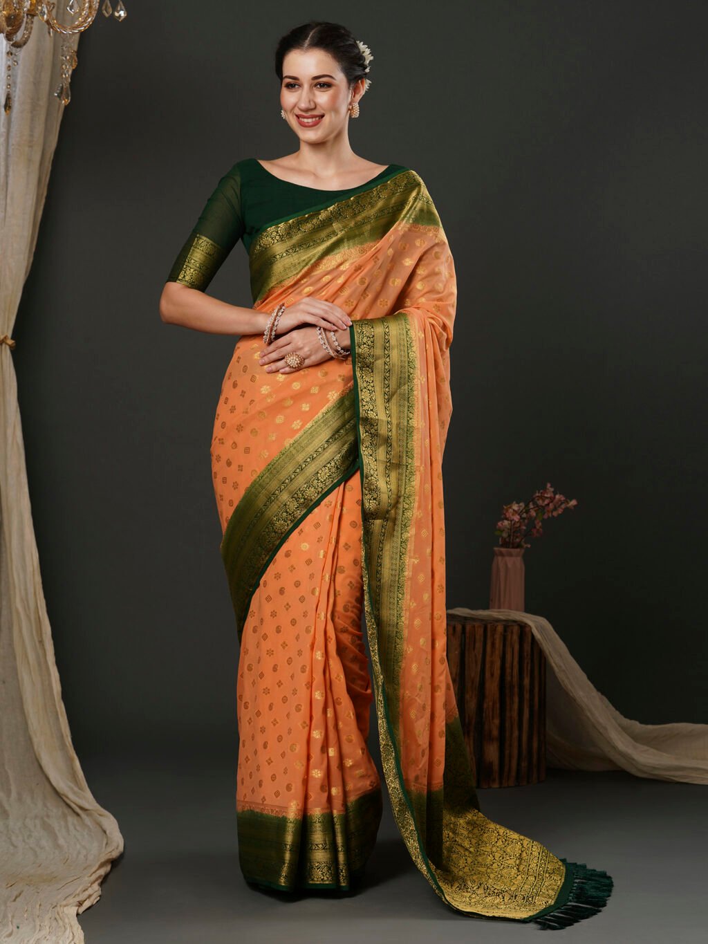 Image of Peach Georgette Saree
