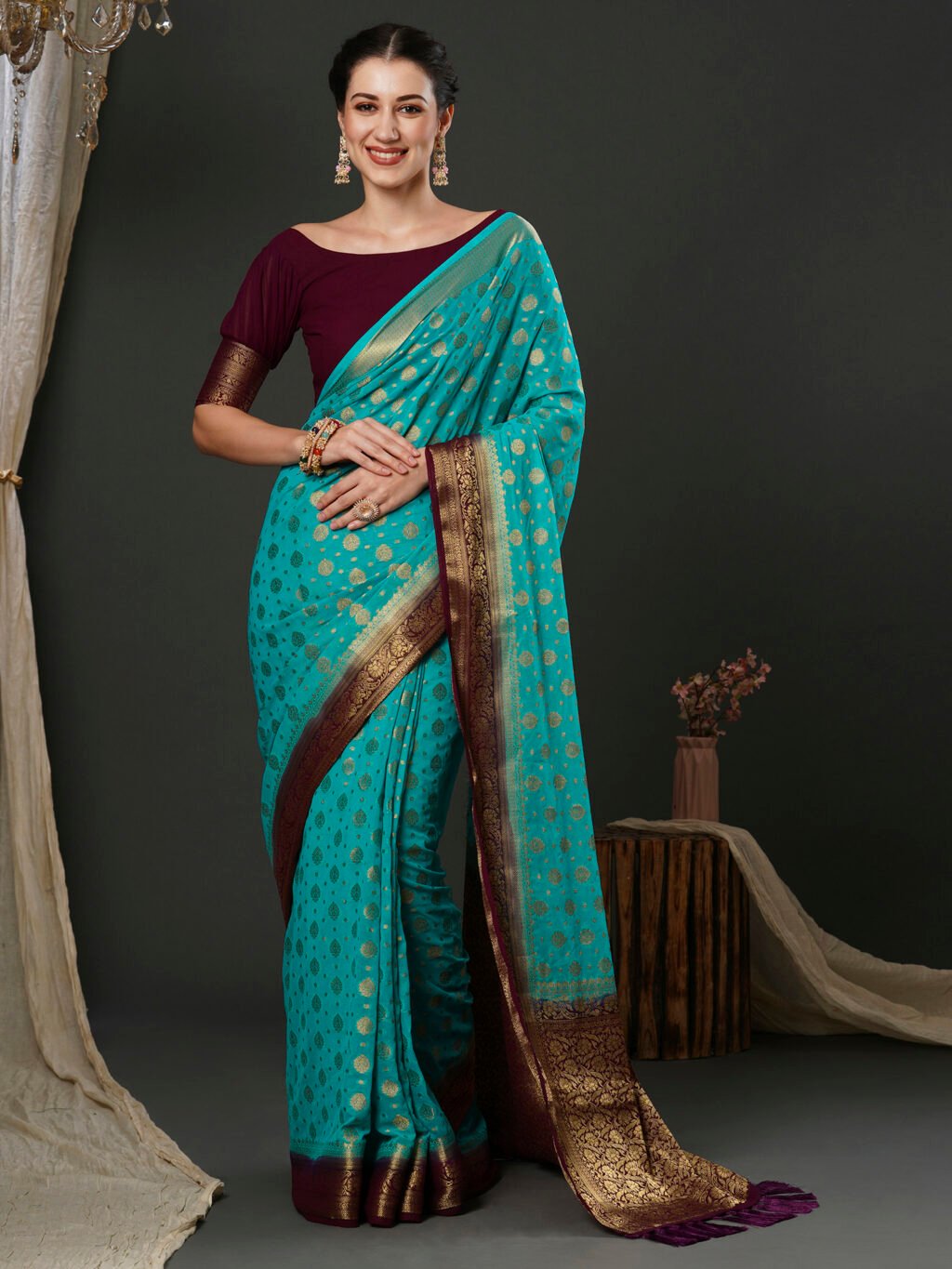 Image of Blue Georgette Saree