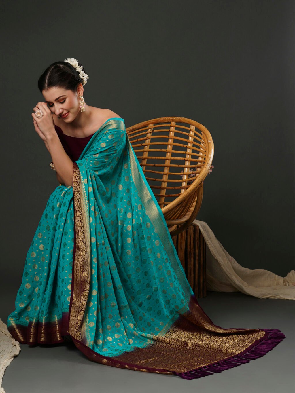 Ethnic Blue Designer Georgette Saree - Image 3