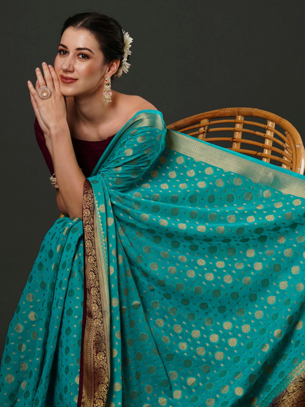 Ethnic Blue Designer Georgette Saree - Image 4