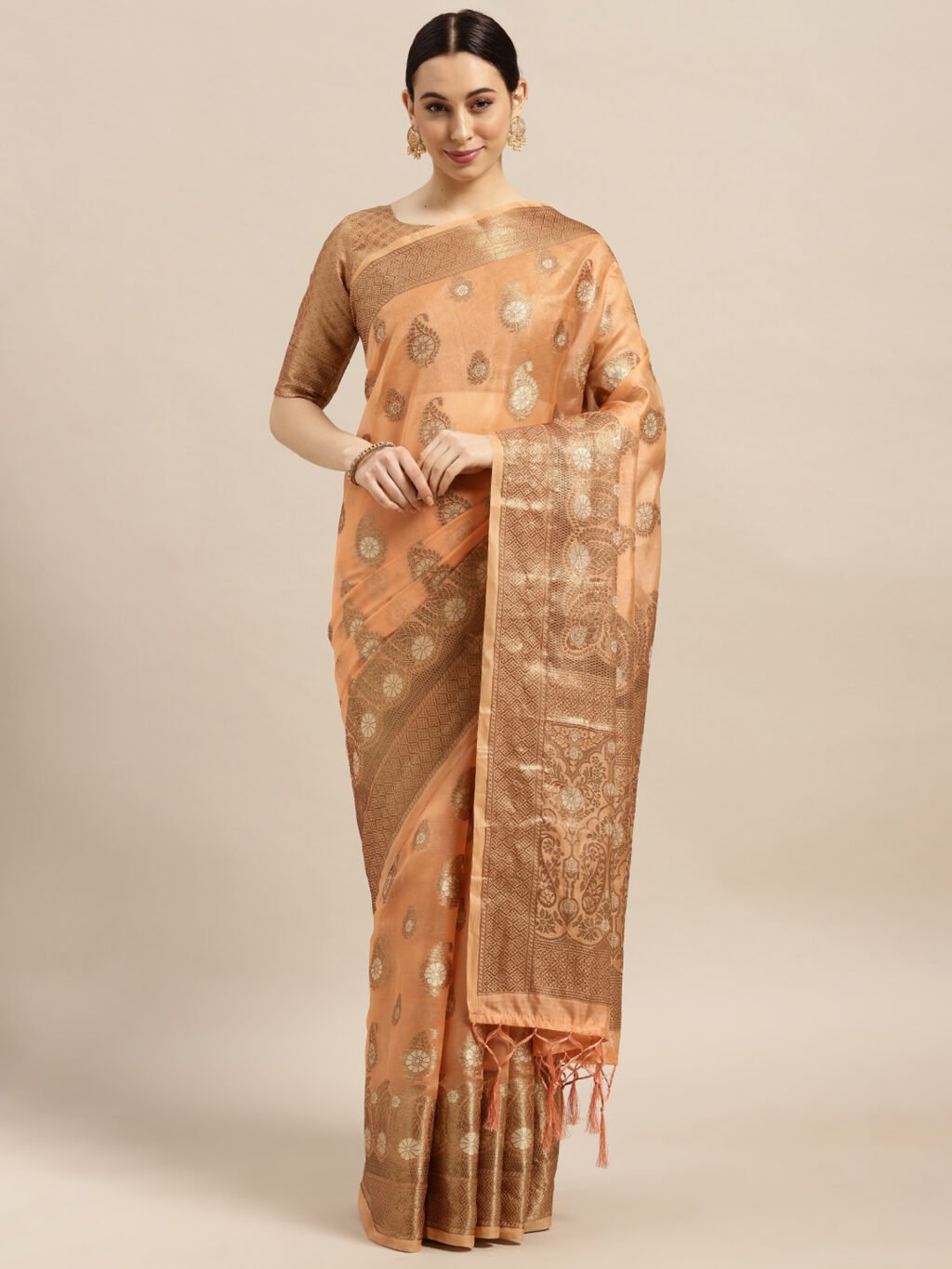 Image of Peach Silk Saree