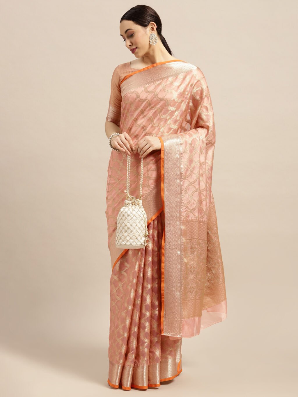 Image of Peach Silk Saree