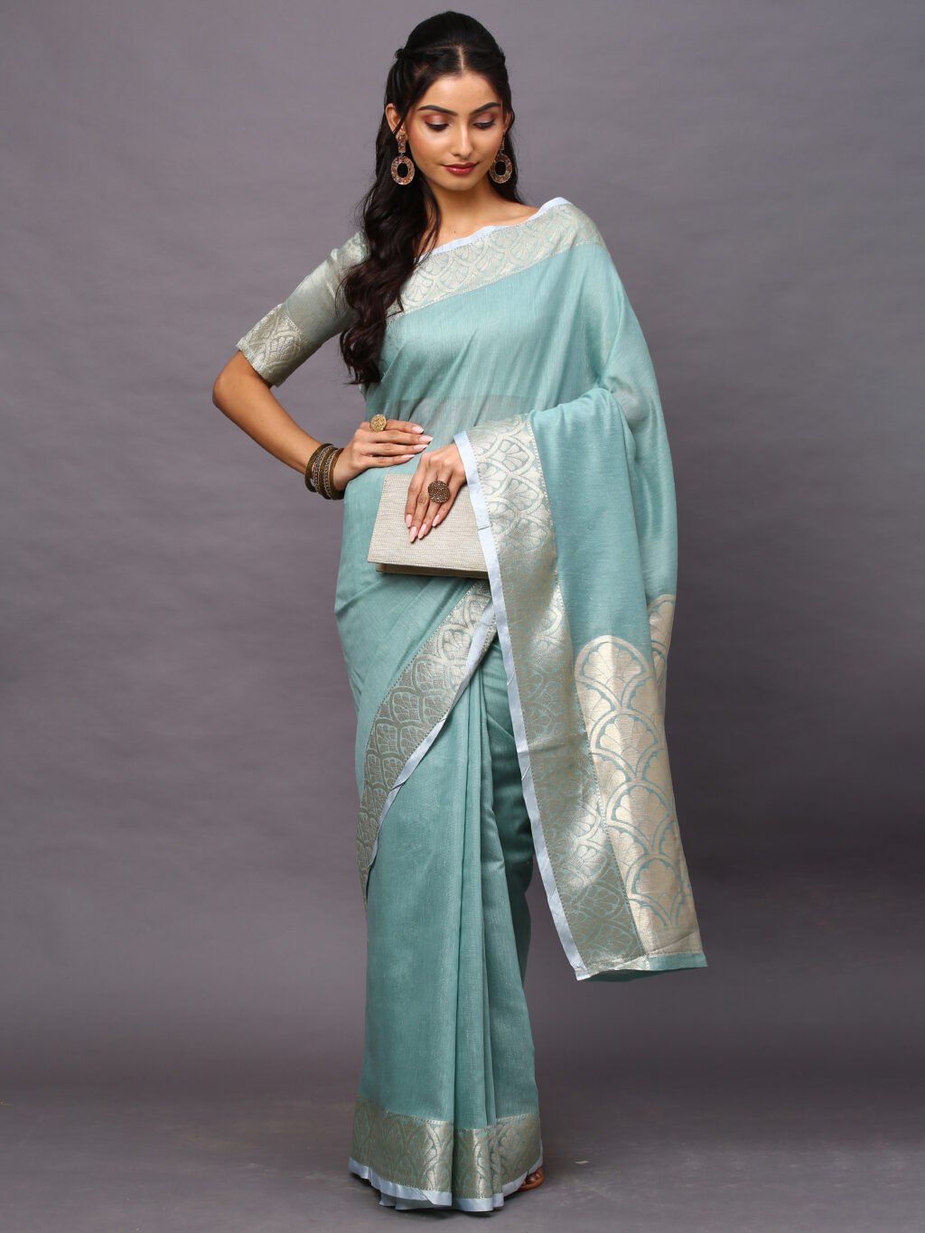 Image of Sea Green Silk Saree