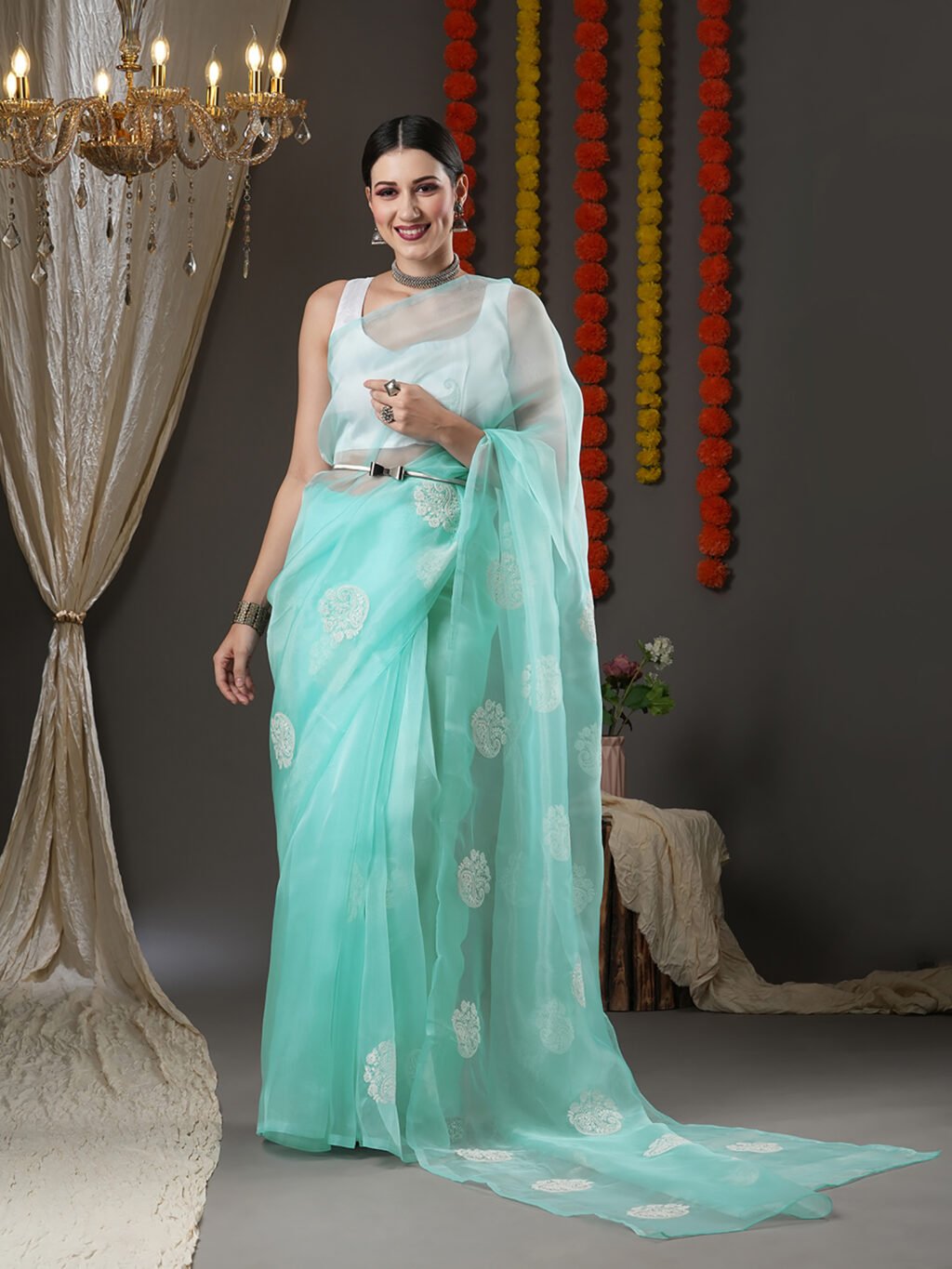 Image of Turquoise Saree