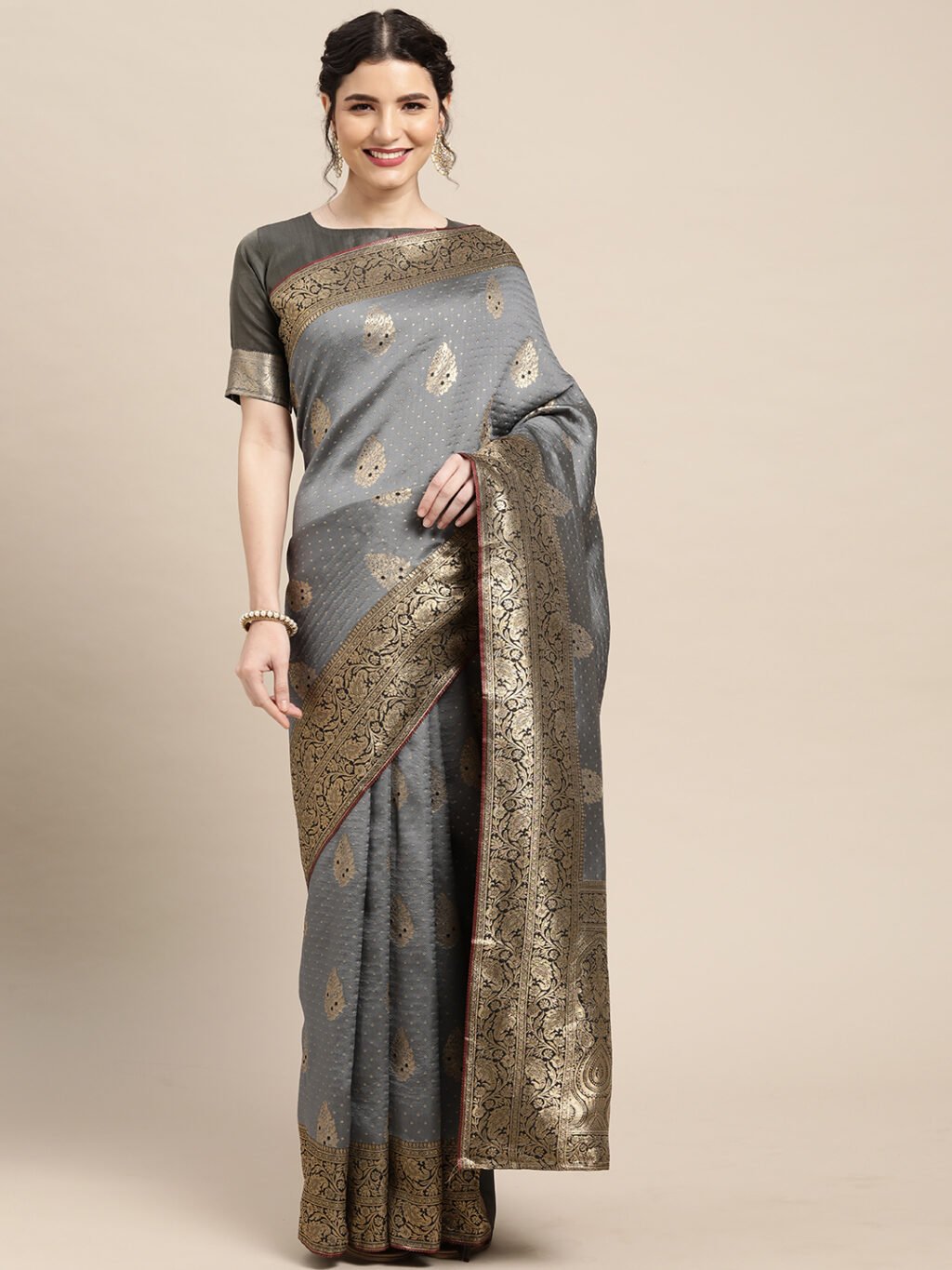 Image of Grey Silk Saree