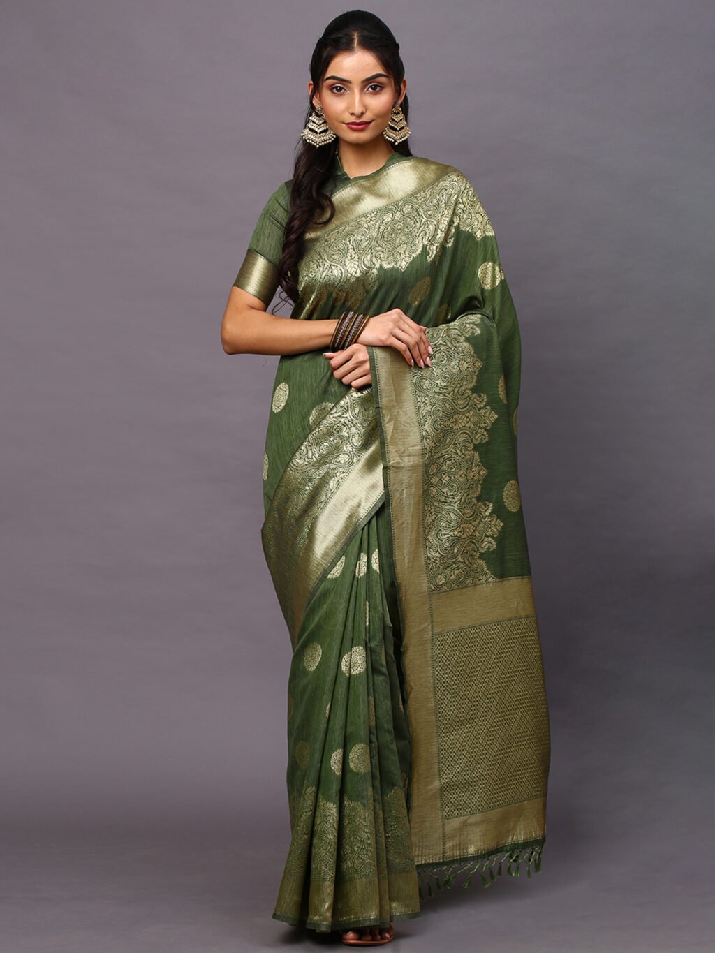 Image of Olive Silk Saree