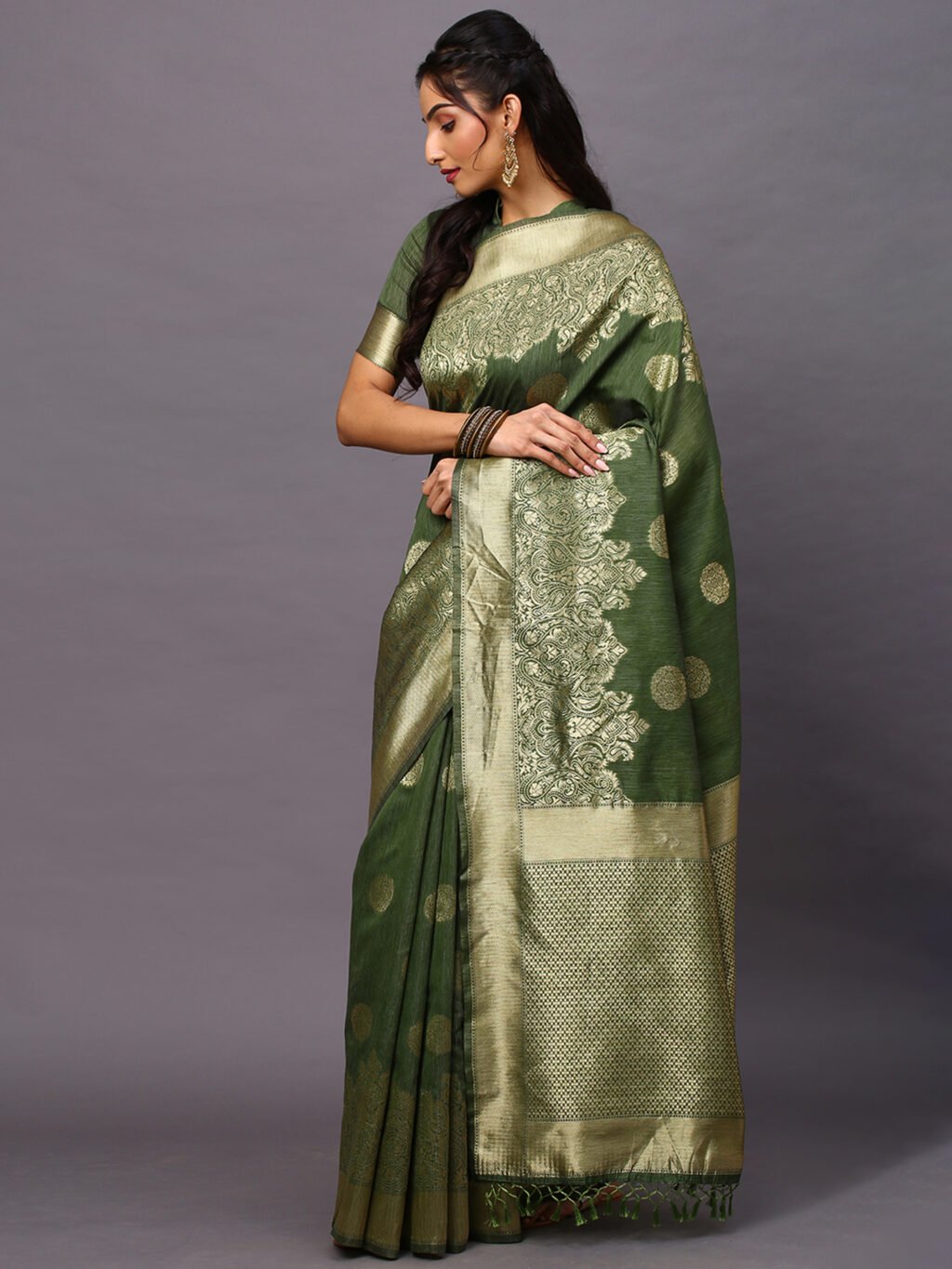 Olive Silk Saree - Image 4