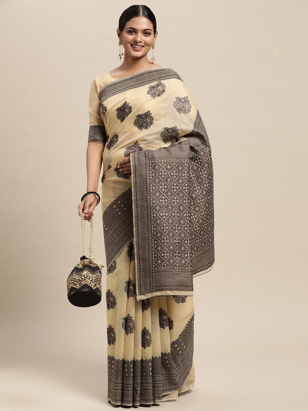 Beige Silk Saree - Image 3