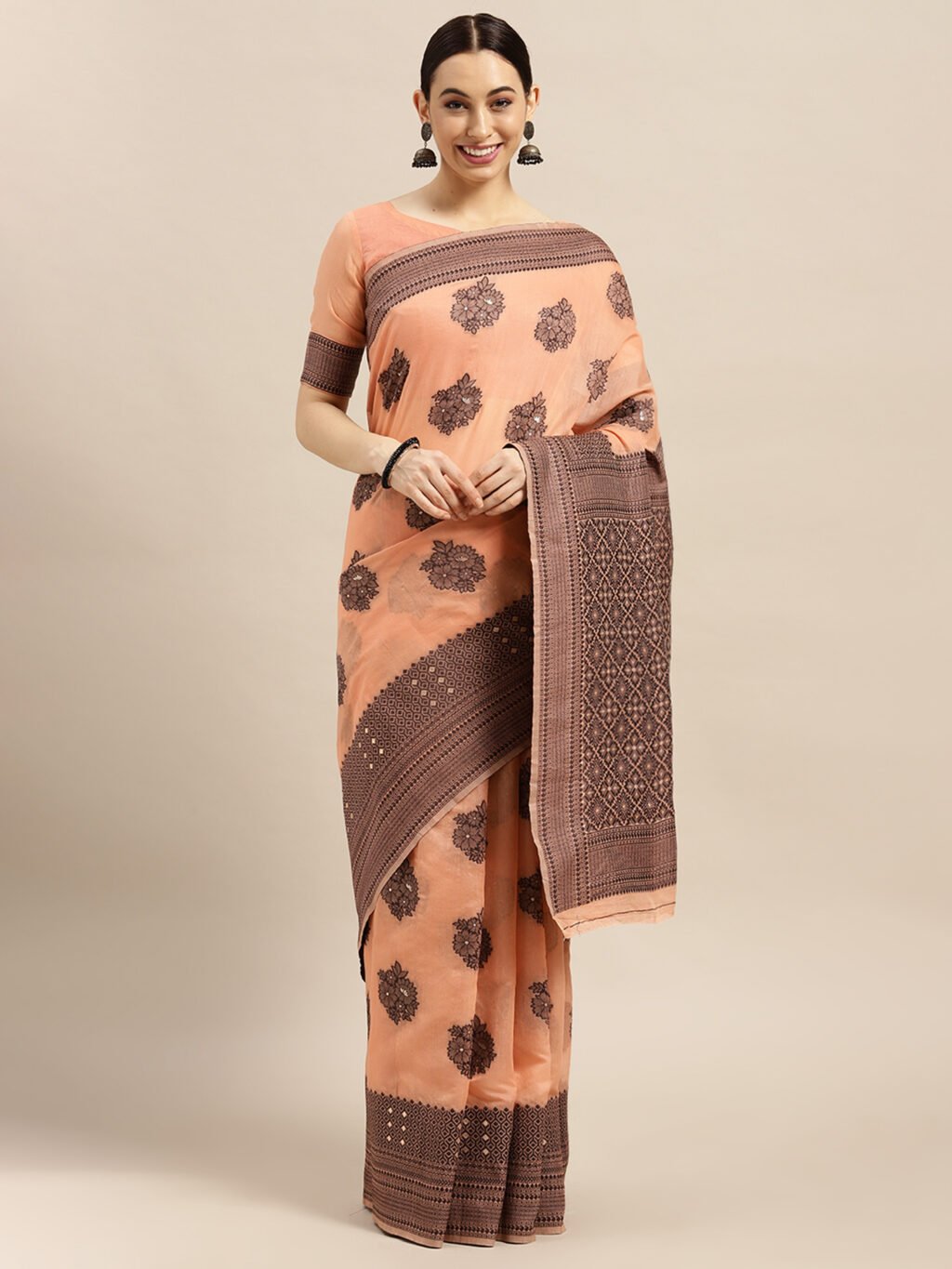 Image of Peach Silk Saree