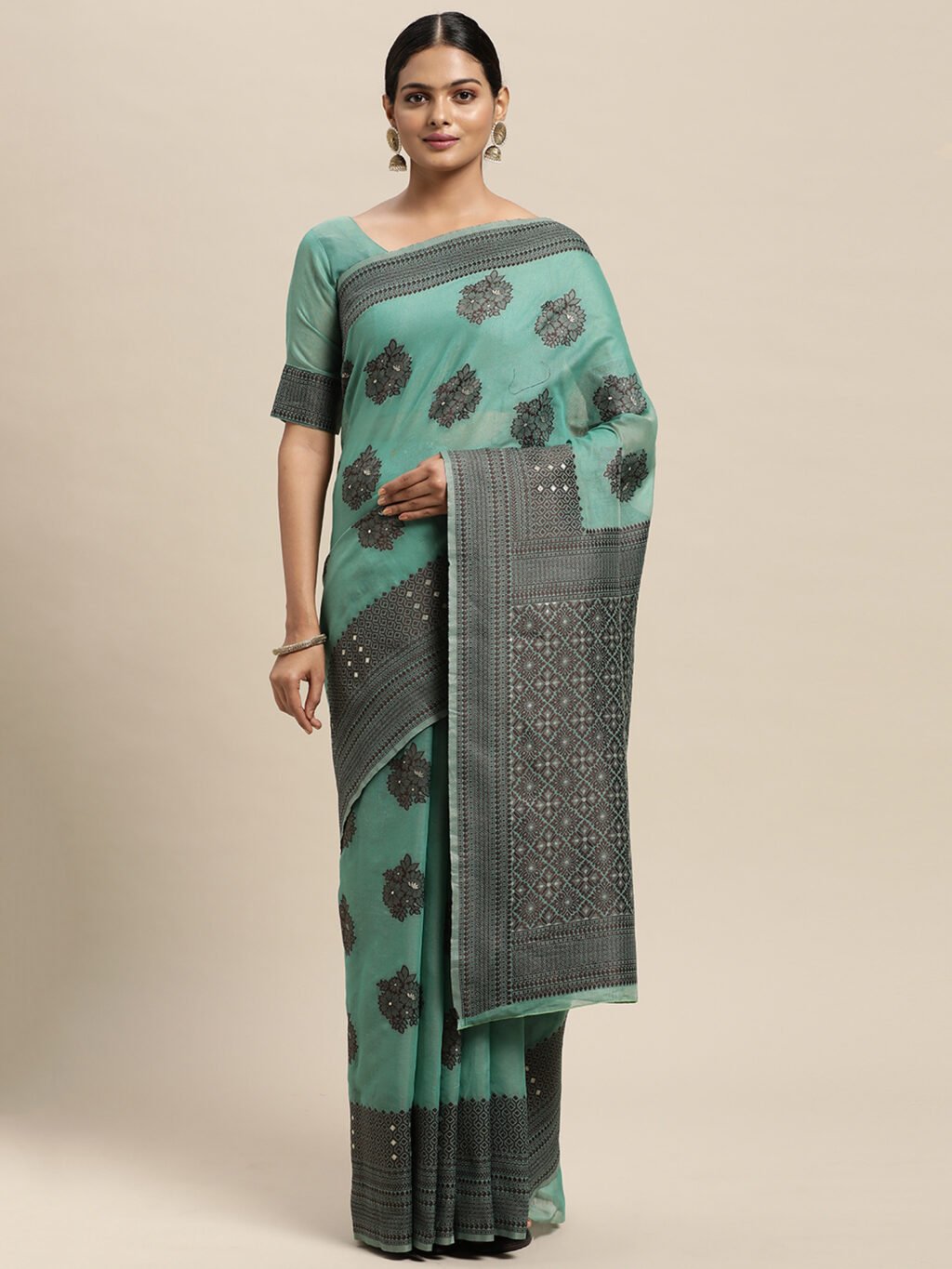 Image of Teal Green Silk Saree