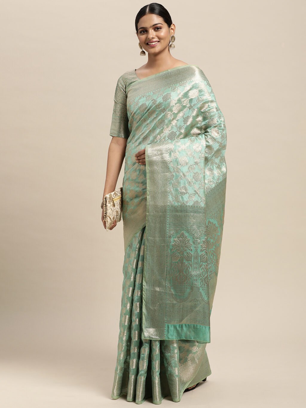 Sea Green Silk Saree - Image 3