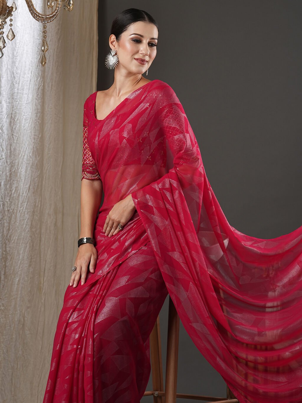 Image of Pink Georgette Saree
