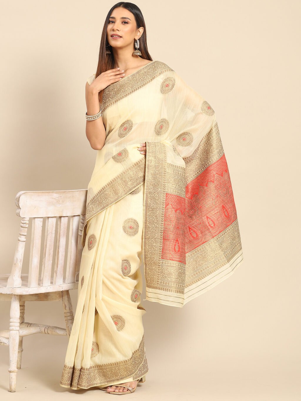 Image of Cream Silk Saree