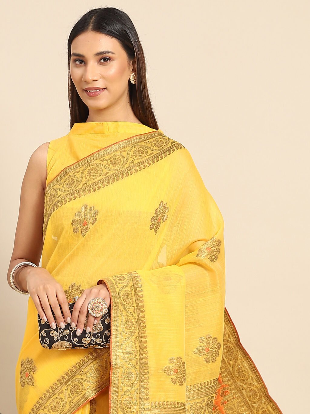 Yellow Silk Saree - Image 3