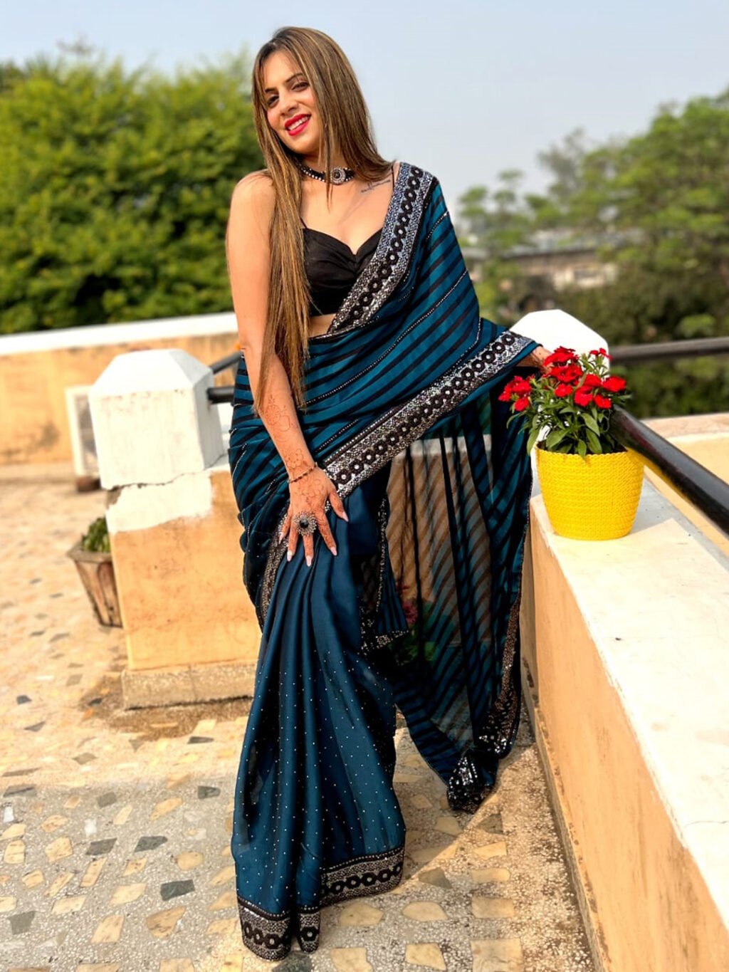 Image of Teal Blue Georgette Saree