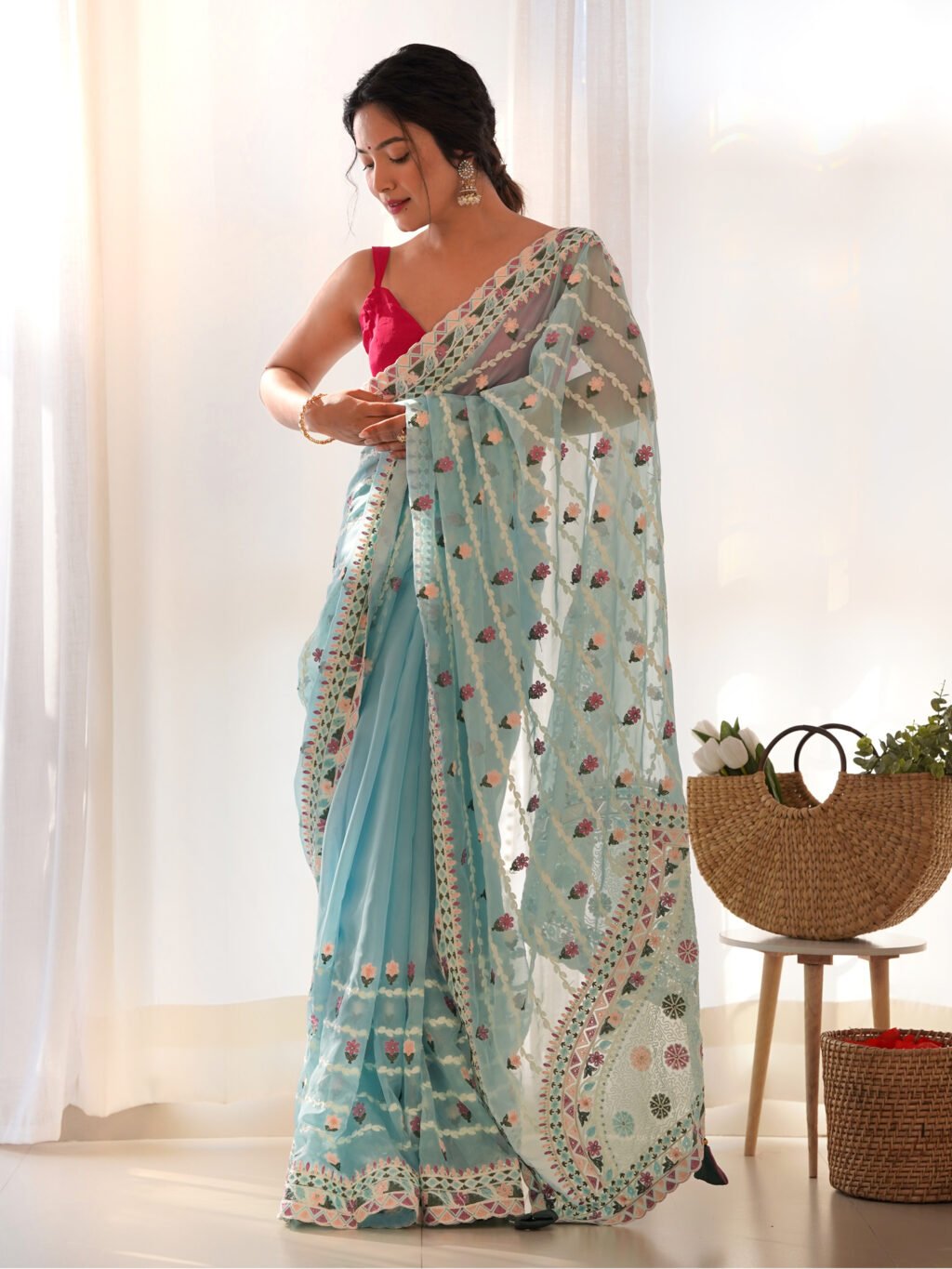 Image of Light Blue Net Saree